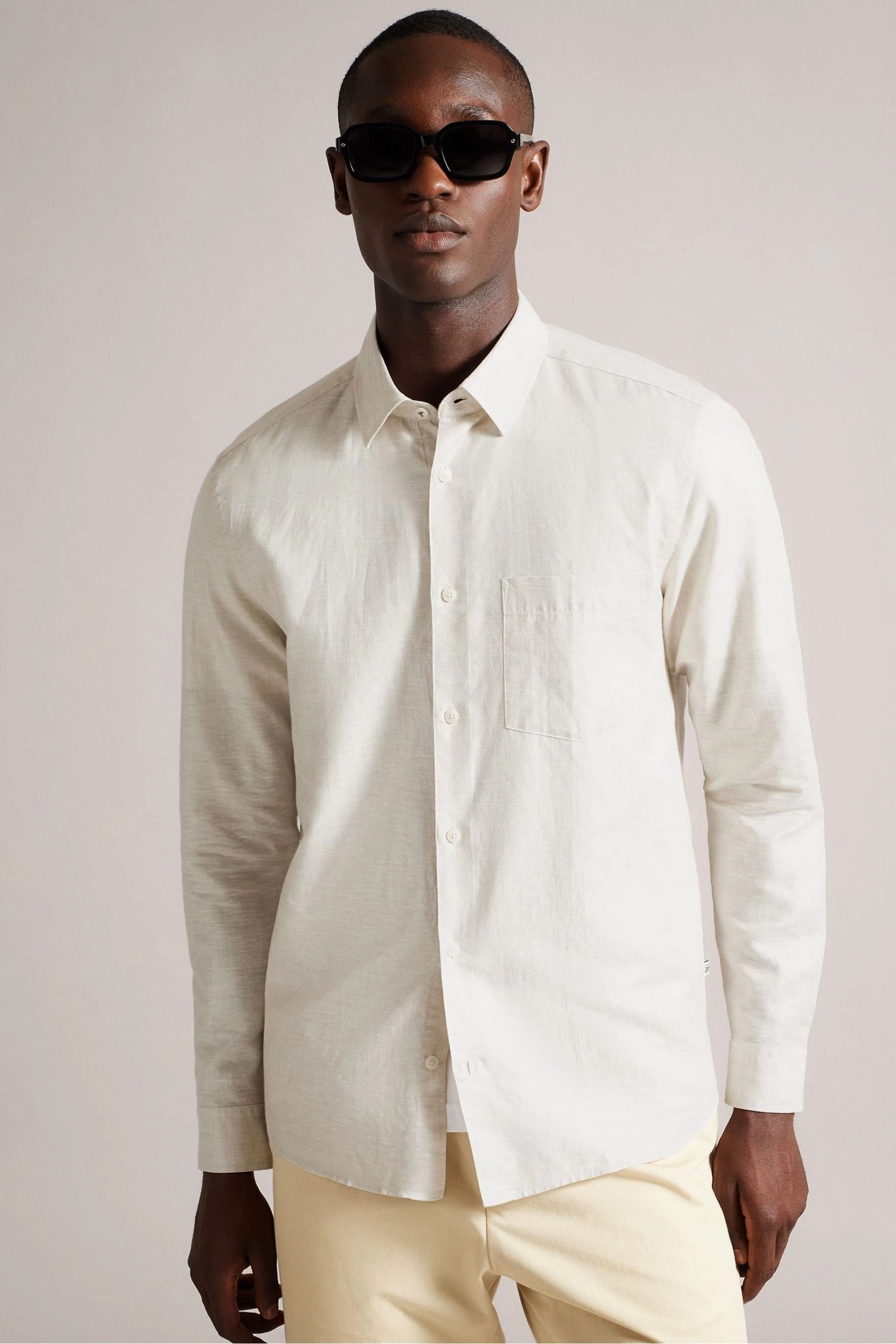 Ted Baker Cream Kingwel Long Sleeve Linen Shirt 3 Ted Baker Cream Kingwel Long Sleeve Linen Shirt