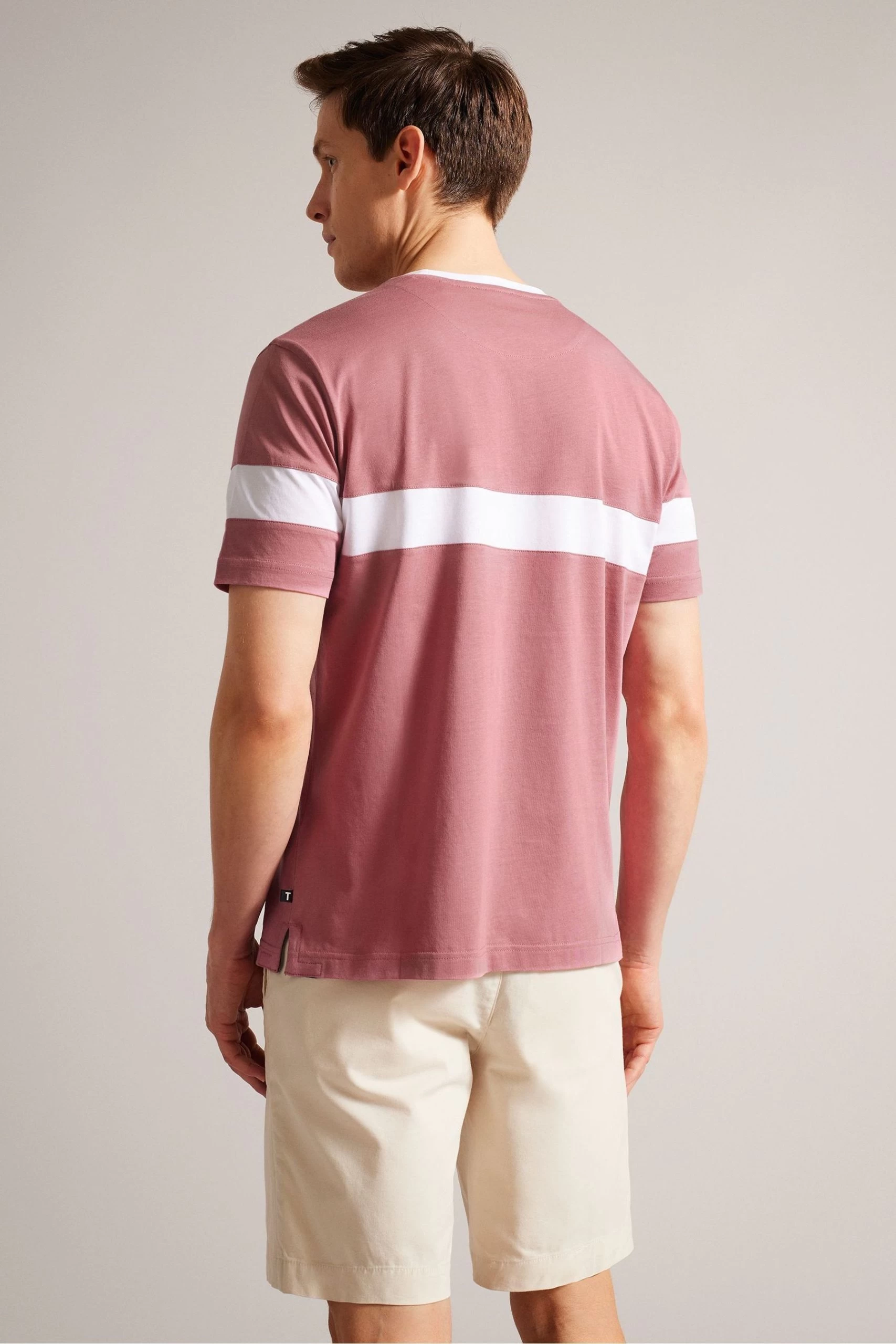 Ted Baker Pink Trez Short Sleeved Regular ColourBlock T-Shirt 4 Ted Baker Pink Trez Short Sleeved Regular ColourBlock T-Shirt - Image 2