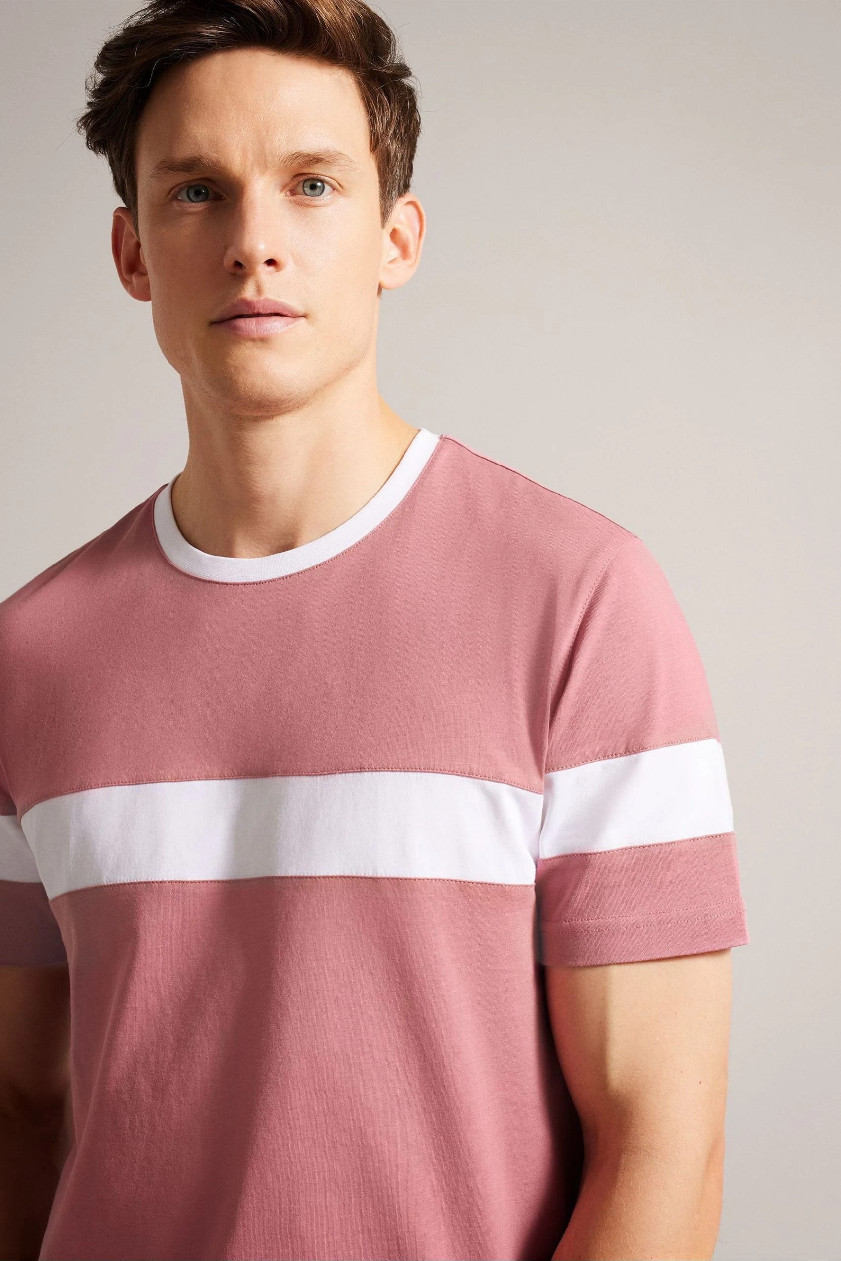 Ted Baker Pink Trez Short Sleeved Regular ColourBlock T-Shirt 6 Ted Baker Pink Trez Short Sleeved Regular ColourBlock T-Shirt - Image 4