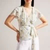 Ted Baker Blue Gemmiaa Ruffle Sleeves Wrap Top -Ted Baker Shop 151469s