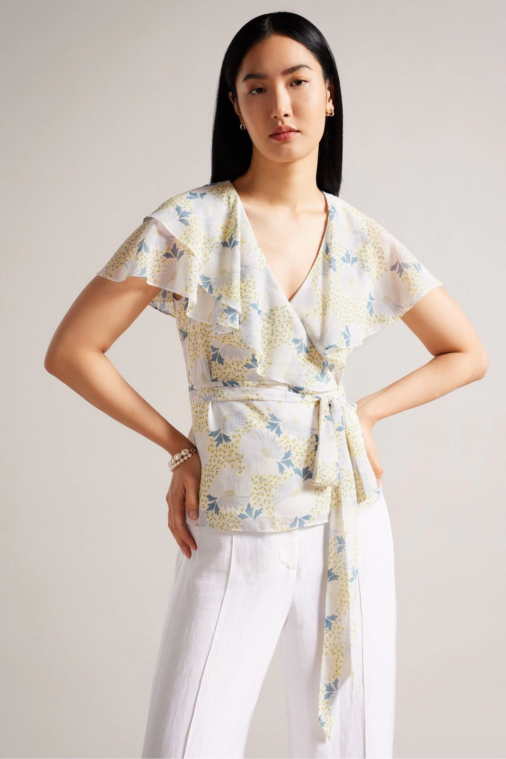 Ted Baker Blue Gemmiaa Ruffle Sleeves Wrap Top 3 Ted Baker Blue Gemmiaa Ruffle Sleeves Wrap Top