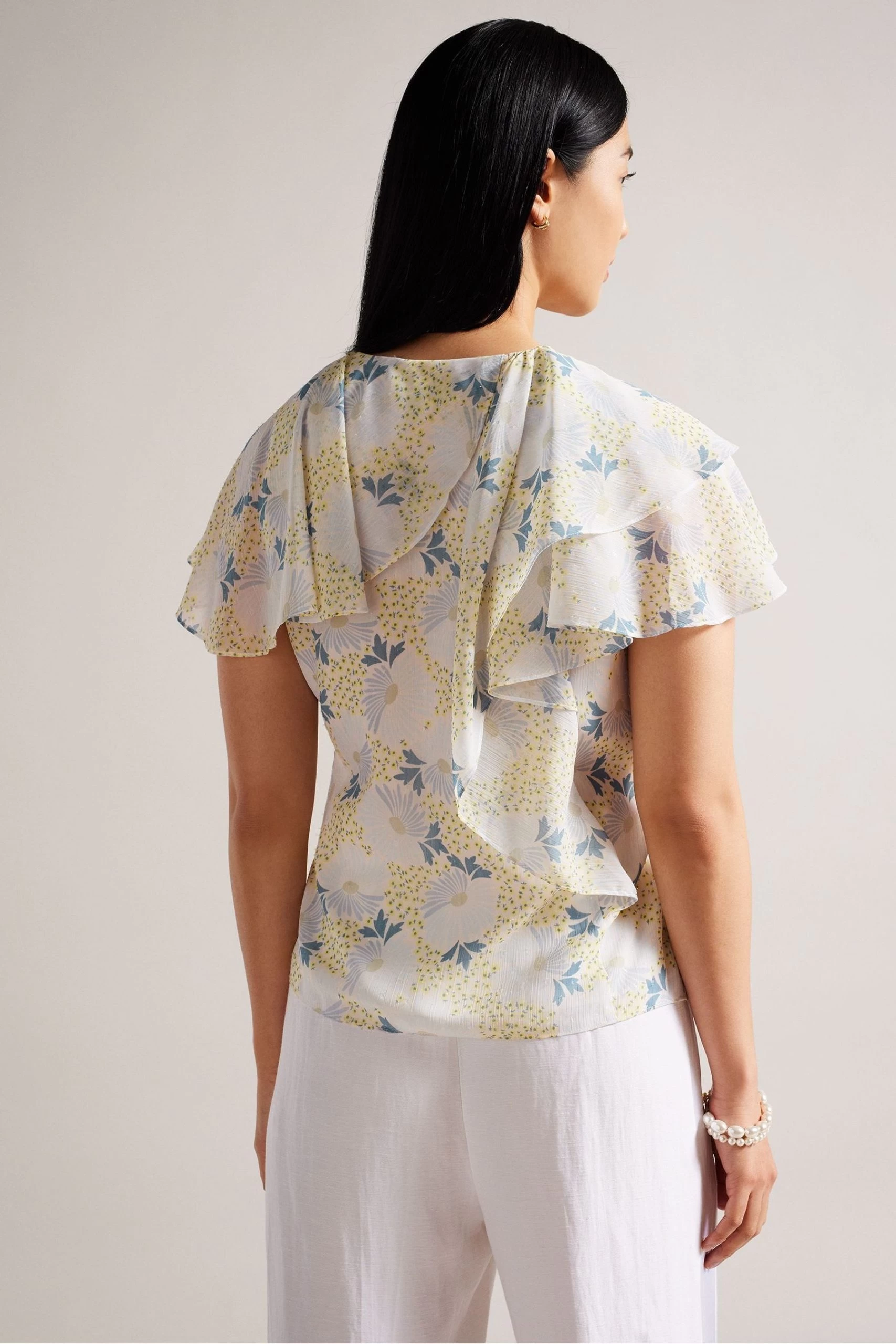 Ted Baker Blue Gemmiaa Ruffle Sleeves Wrap Top 4 Ted Baker Blue Gemmiaa Ruffle Sleeves Wrap Top - Image 2