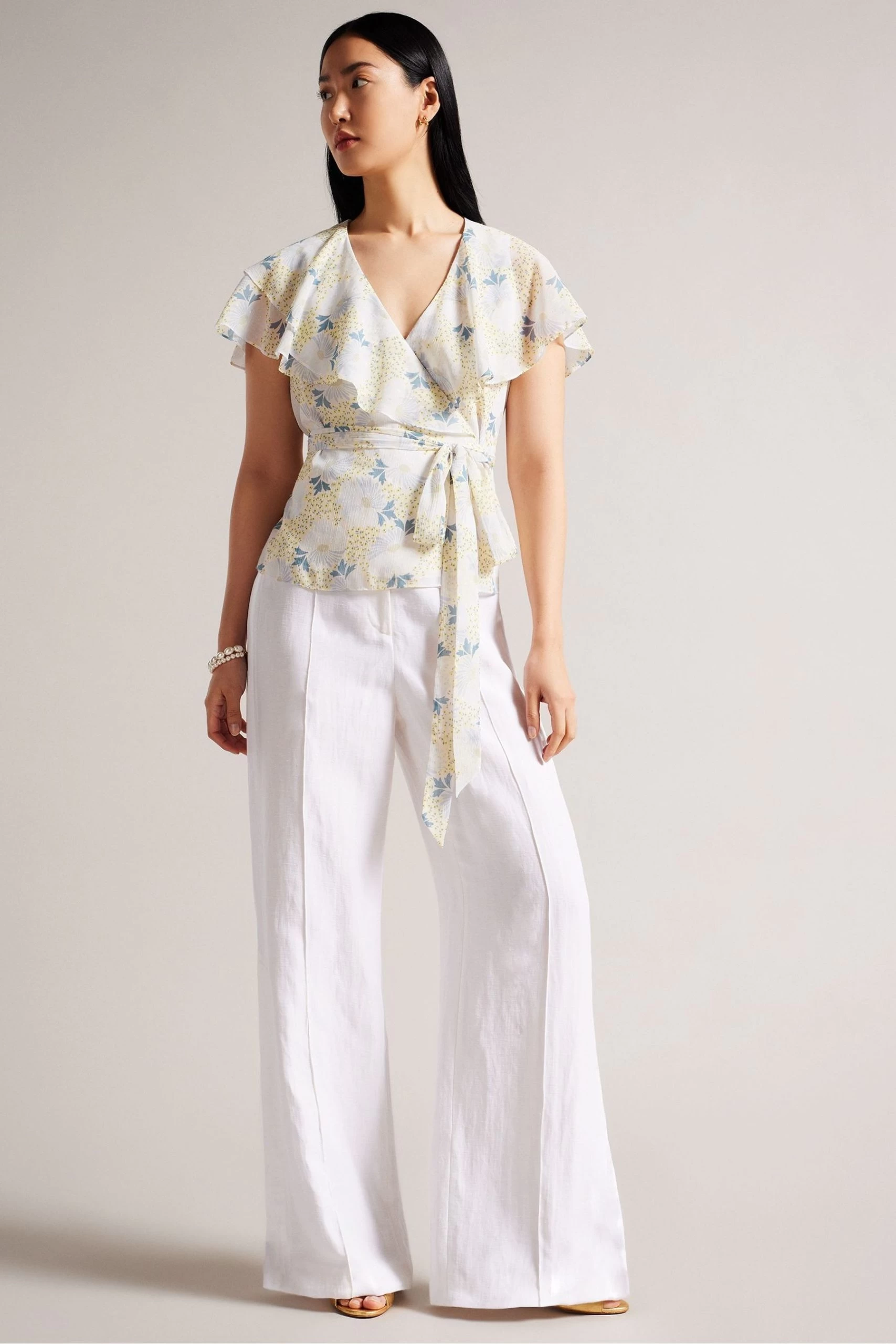 Ted Baker Blue Gemmiaa Ruffle Sleeves Wrap Top 5 Ted Baker Blue Gemmiaa Ruffle Sleeves Wrap Top - Image 3