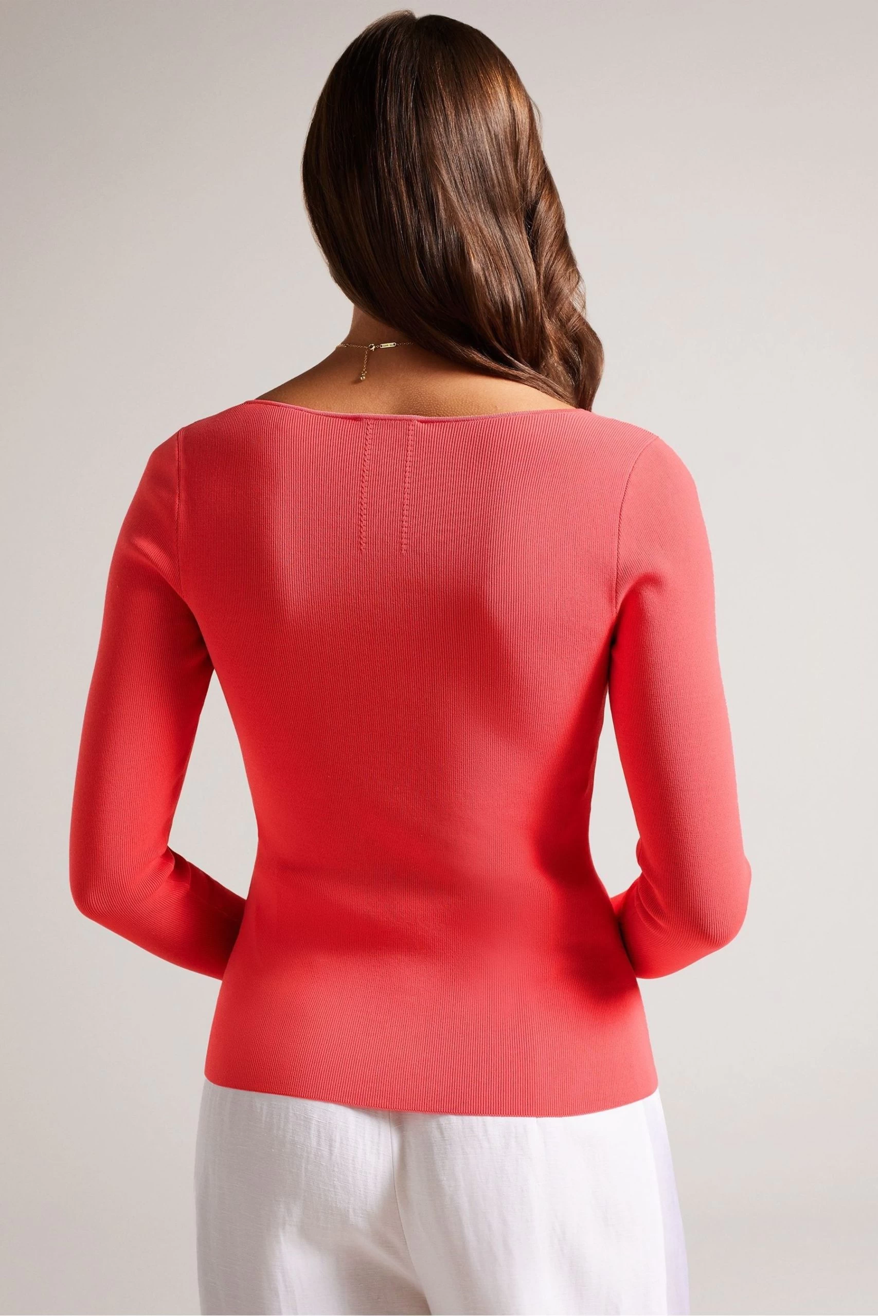 Ted Baker Pink Cileste Coral V-Neck Slim Fit Knit Top 4 Ted Baker Pink Cileste Coral V-Neck Slim Fit Knit Top - Image 2