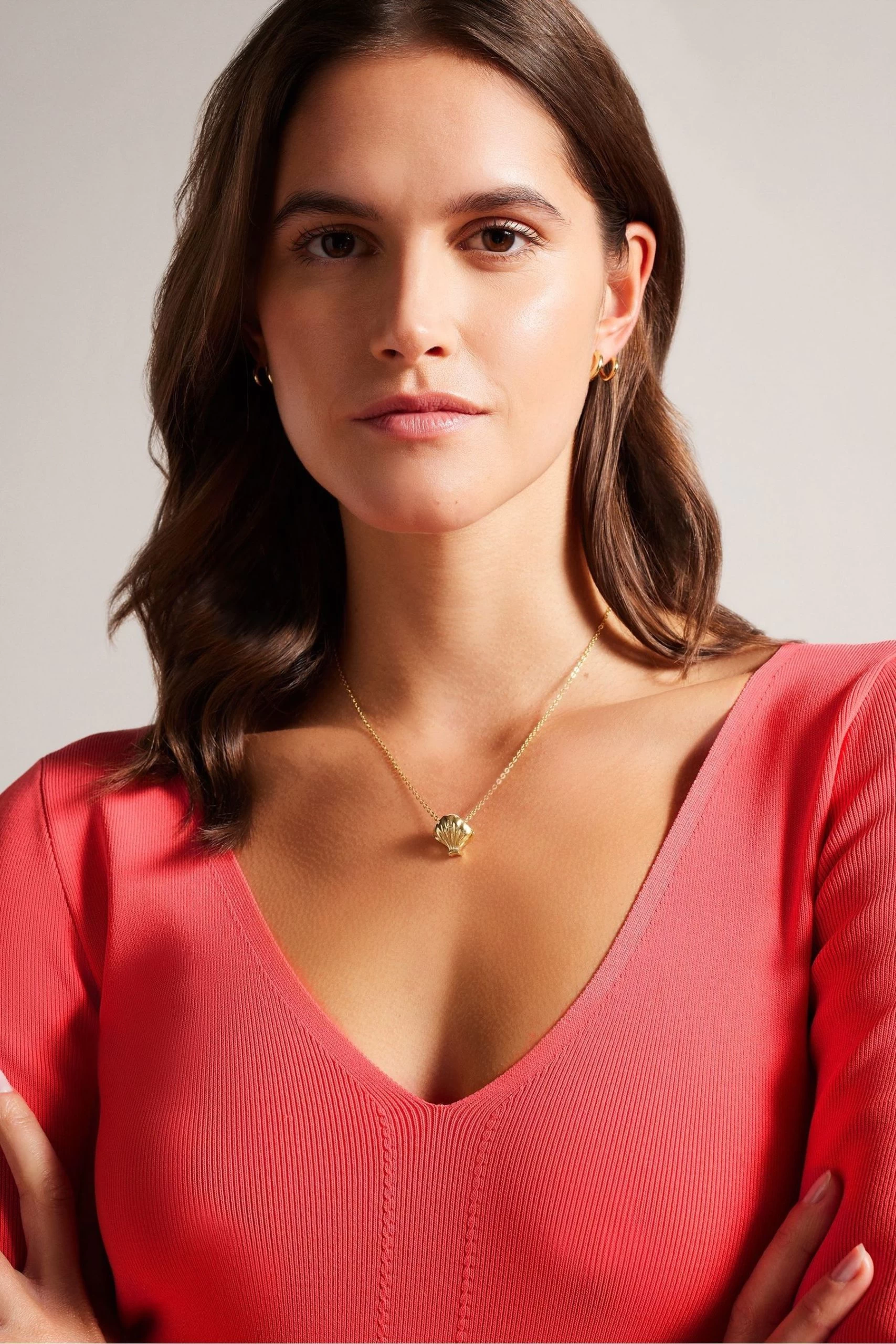 Ted Baker Pink Cileste Coral V-Neck Slim Fit Knit Top 6 Ted Baker Pink Cileste Coral V-Neck Slim Fit Knit Top - Image 4