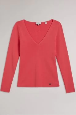 Ted Baker Pink Cileste Coral V-Neck Slim Fit Knit Top 13 Ted Baker Pink Cileste Coral V-Neck Slim Fit Knit Top -Ted Baker Shop 162697s5