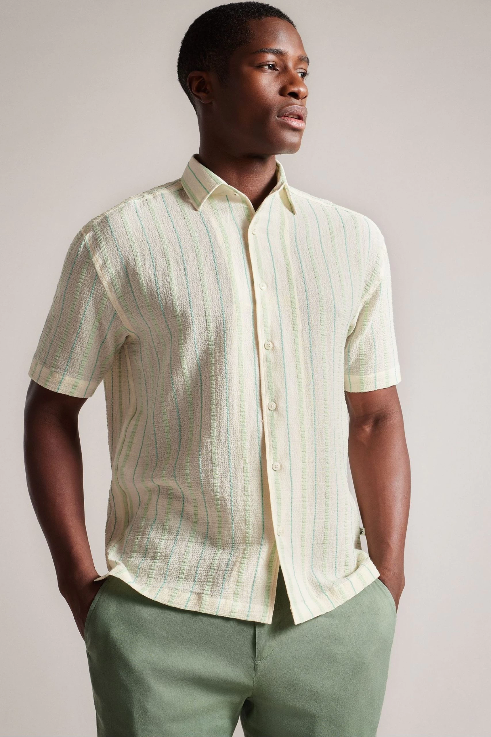 Ted Baker Green Hillma Short Sleeved Seersucker Stripe Shirt 3 Ted Baker Green Hillma Short Sleeved Seersucker Stripe Shirt