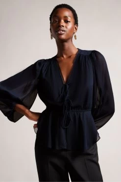 Ted Baker Frasiah Blue Tie Front Blouse