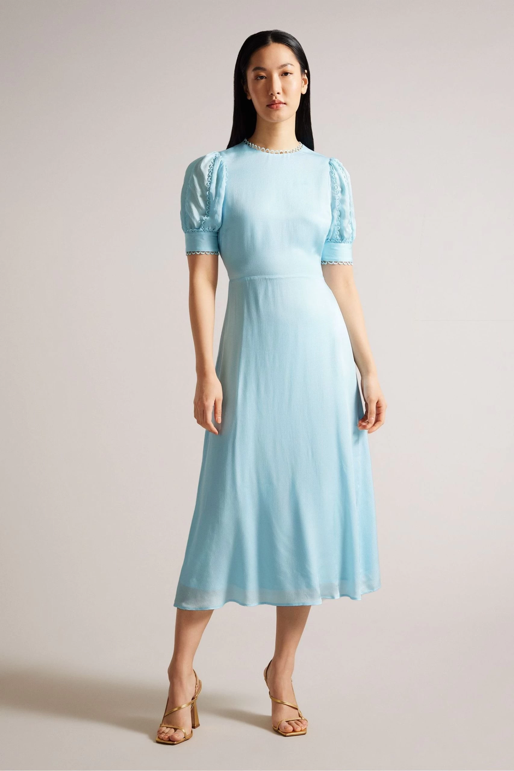 Ted Baker Sky Blue Azilea Puff Sleeve Midi Tea Dress 3 Ted Baker Sky Blue Azilea Puff Sleeve Midi Tea Dress