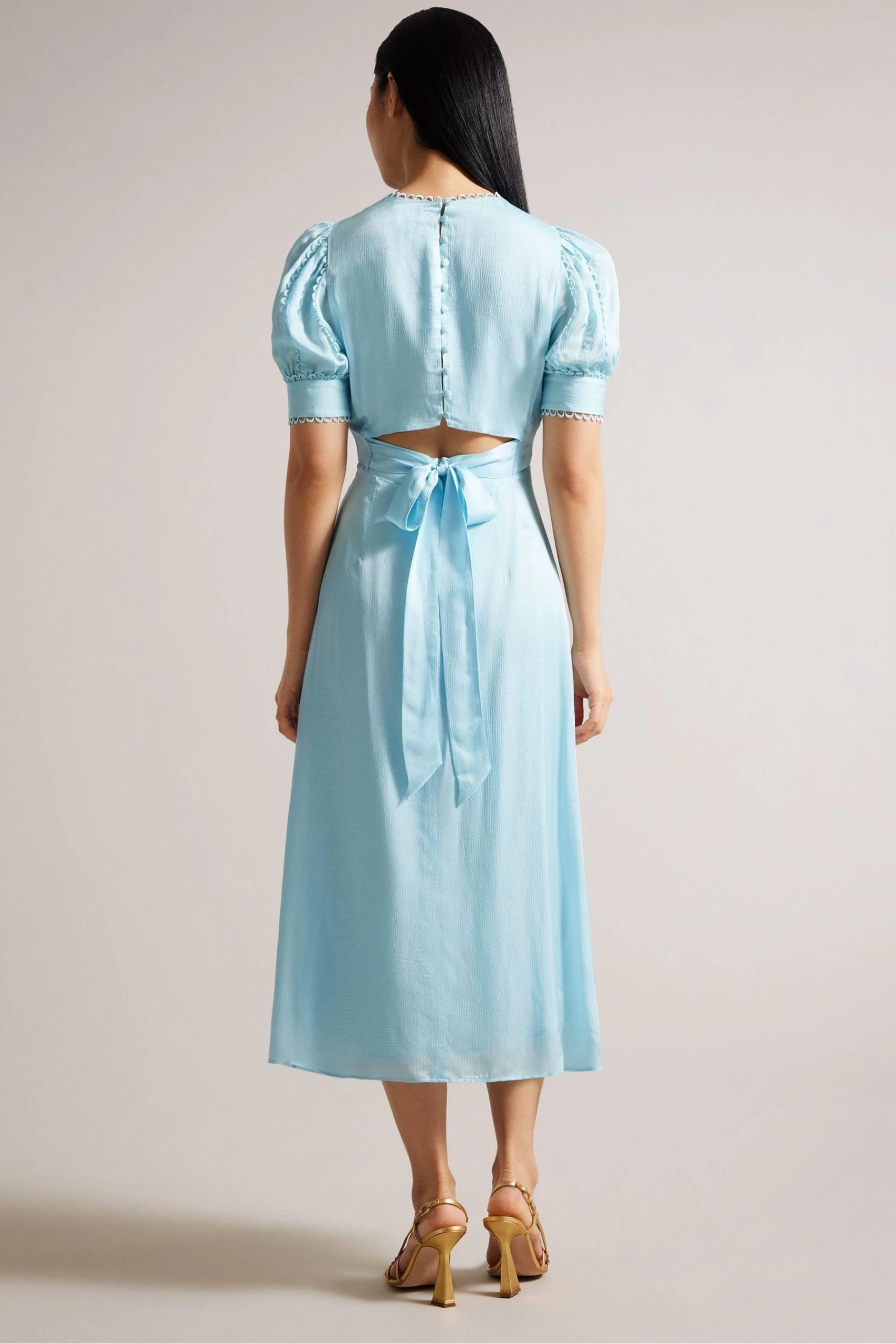 Ted Baker Sky Blue Azilea Puff Sleeve Midi Tea Dress 4 Ted Baker Sky Blue Azilea Puff Sleeve Midi Tea Dress - Image 2