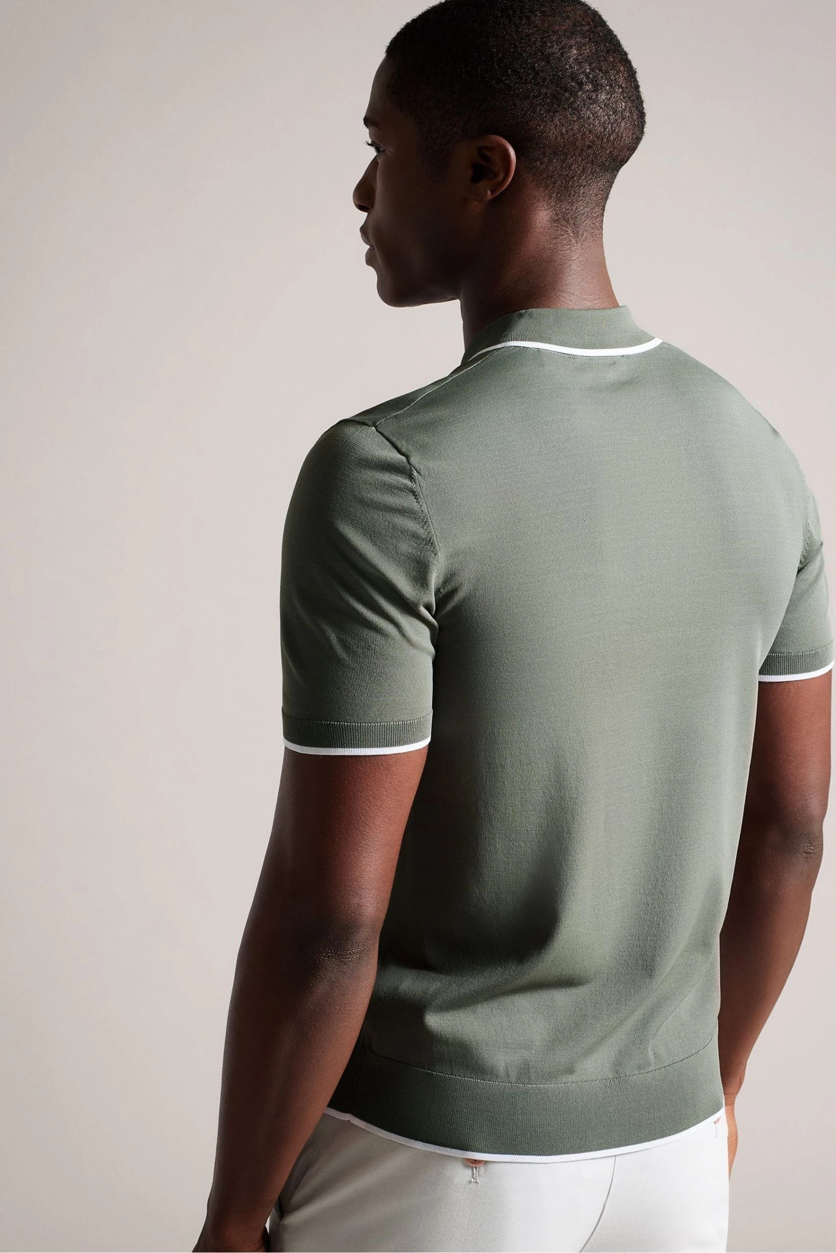 Ted Baker Green Stortfo Short Sleeved Rayon Open Neck Polo Shirt 4 Ted Baker Green Stortfo Short Sleeved Rayon Open Neck Polo Shirt - Image 2