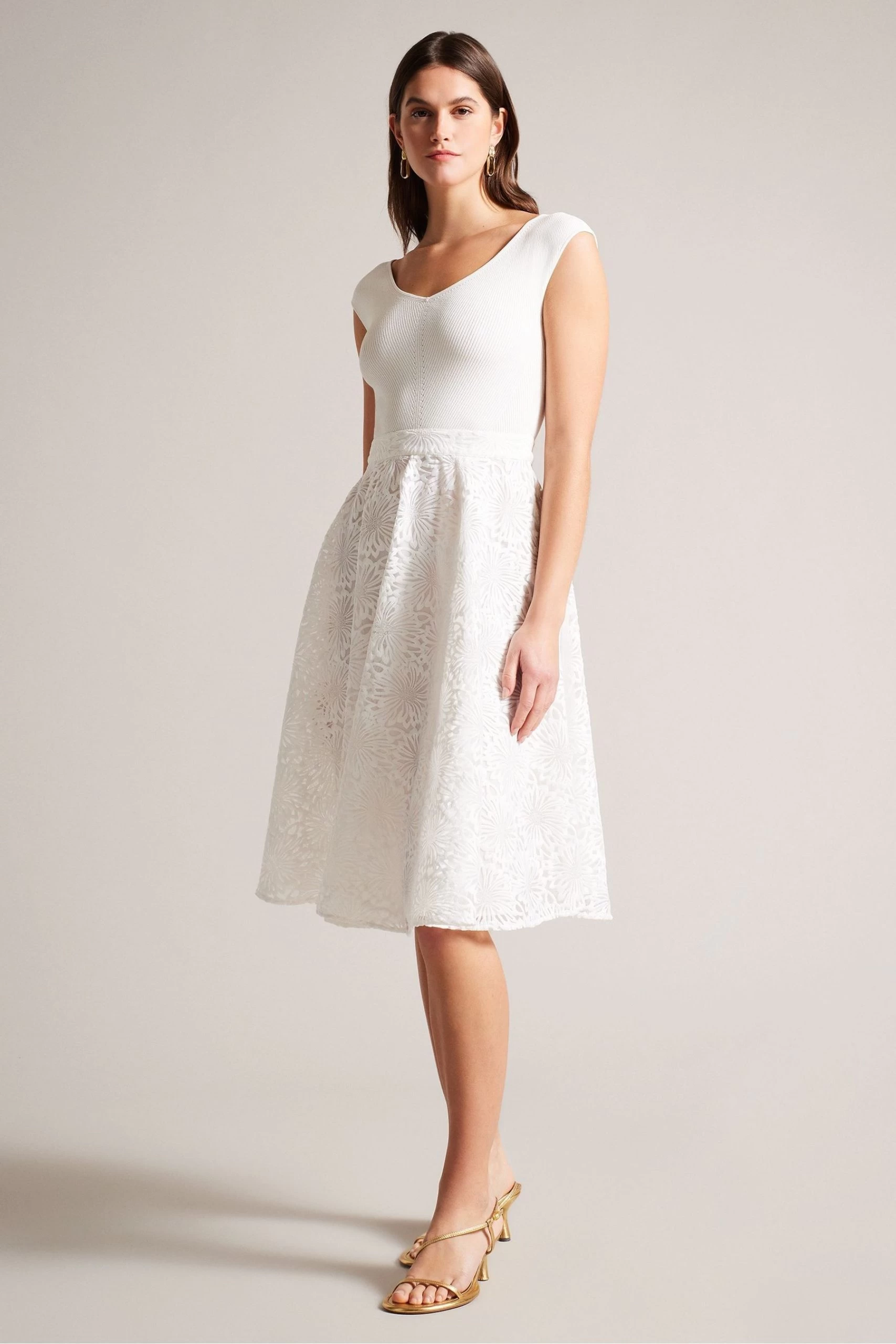 Ted Baker Annikaa White Off Shoulder Knit Bodice Dress 3 Ted Baker Annikaa White Off Shoulder Knit Bodice Dress