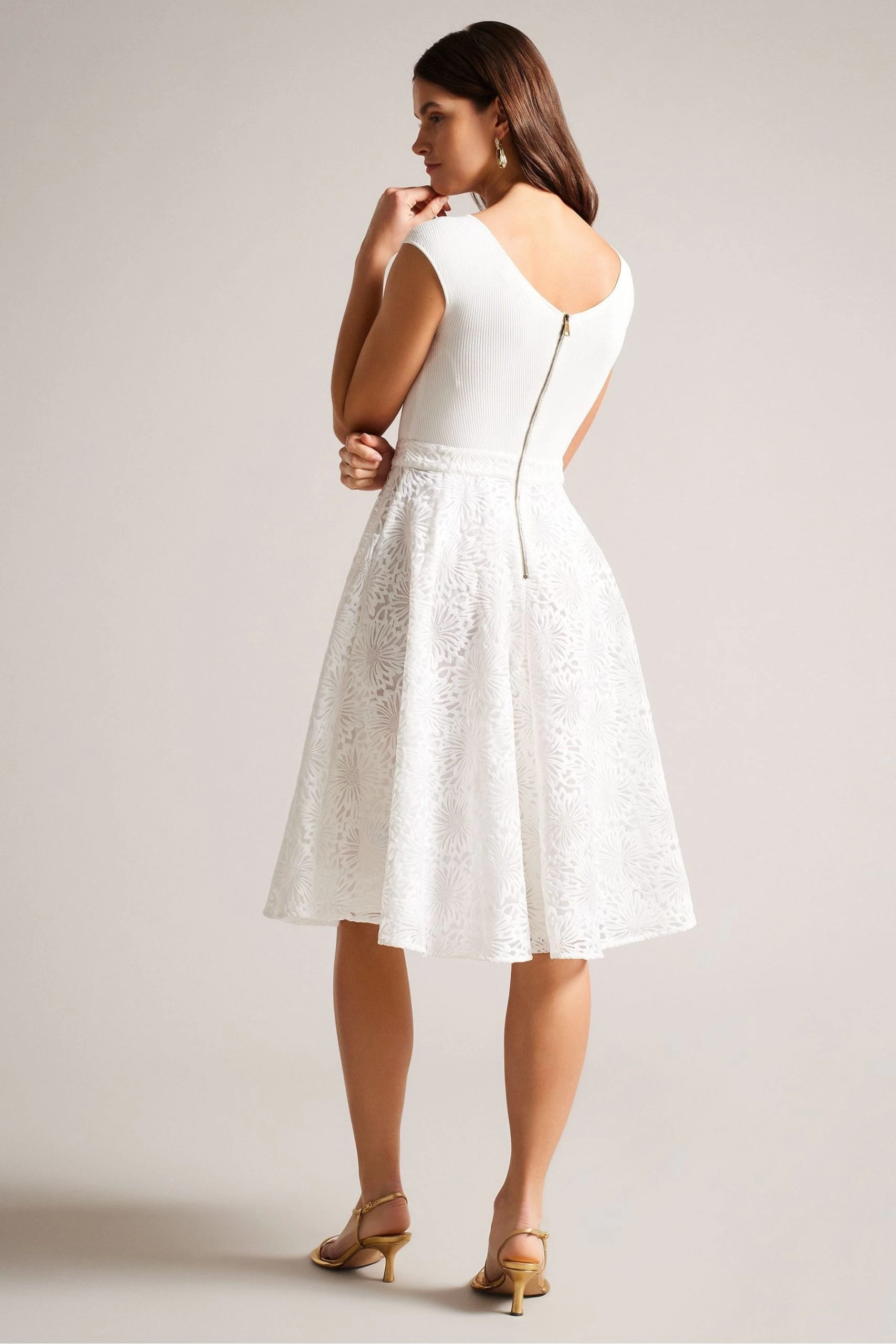 Ted Baker Annikaa White Off Shoulder Knit Bodice Dress 4 Ted Baker Annikaa White Off Shoulder Knit Bodice Dress - Image 2