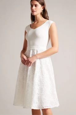 Ted Baker Annikaa White Off Shoulder Knit Bodice Dress 8 Ted Baker Annikaa White Off Shoulder Knit Bodice Dress -Ted Baker Shop 175593s3