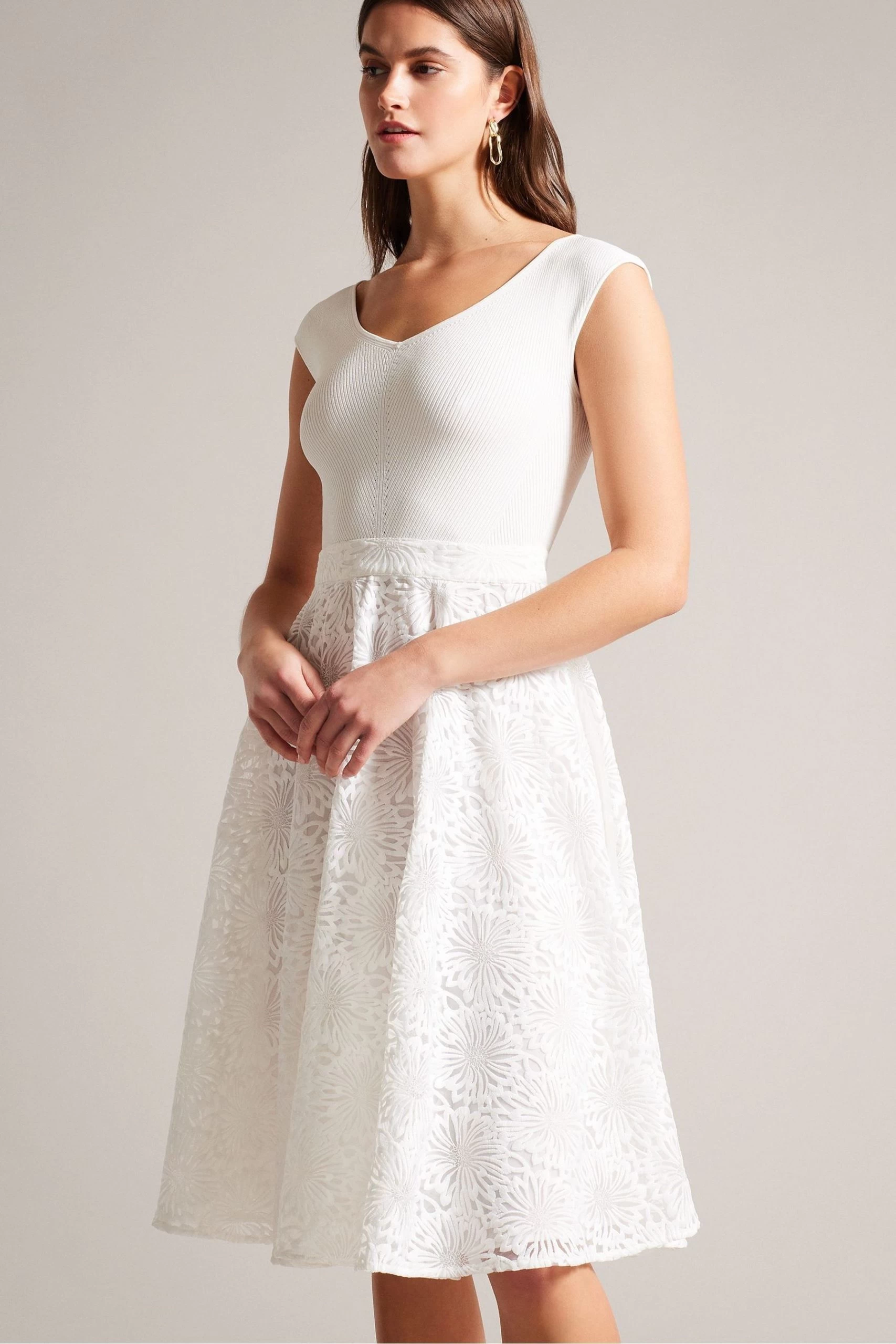 Ted Baker Annikaa White Off Shoulder Knit Bodice Dress 5 Ted Baker Annikaa White Off Shoulder Knit Bodice Dress - Image 3