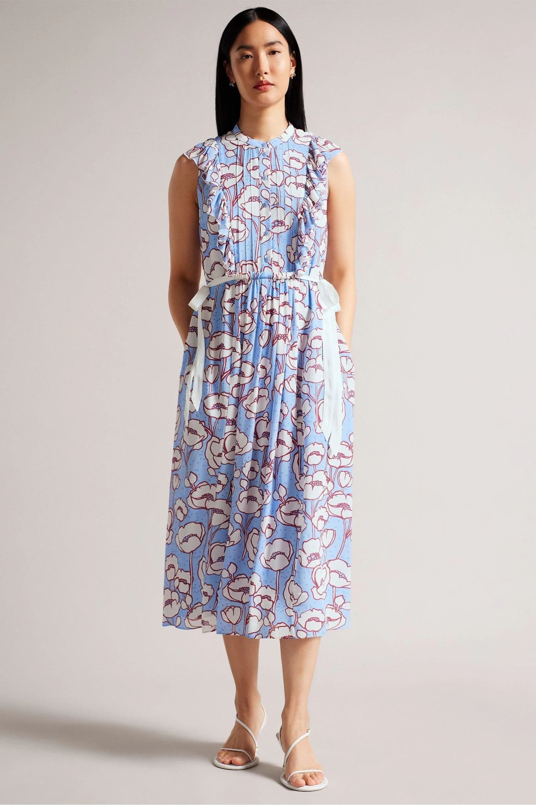 Ted Baker Blue Tindraa Sleeveless Frilled Midi Dress 3 Ted Baker Blue Tindraa Sleeveless Frilled Midi Dress