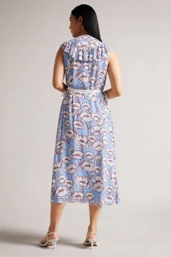 Ted Baker Blue Tindraa Sleeveless Frilled Midi Dress 8 Ted Baker Blue Tindraa Sleeveless Frilled Midi Dress -Ted Baker Shop 175639s2