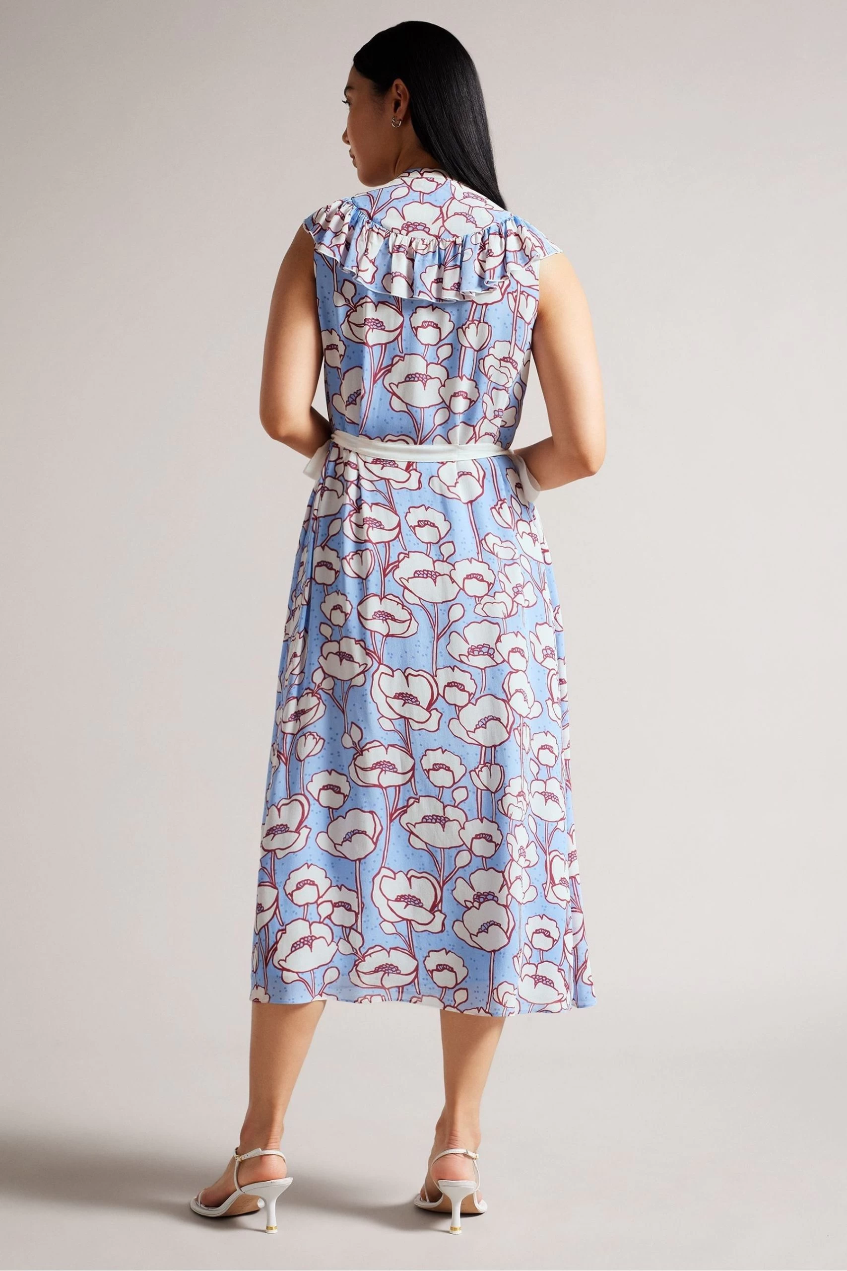Ted Baker Blue Tindraa Sleeveless Frilled Midi Dress 4 Ted Baker Blue Tindraa Sleeveless Frilled Midi Dress - Image 2