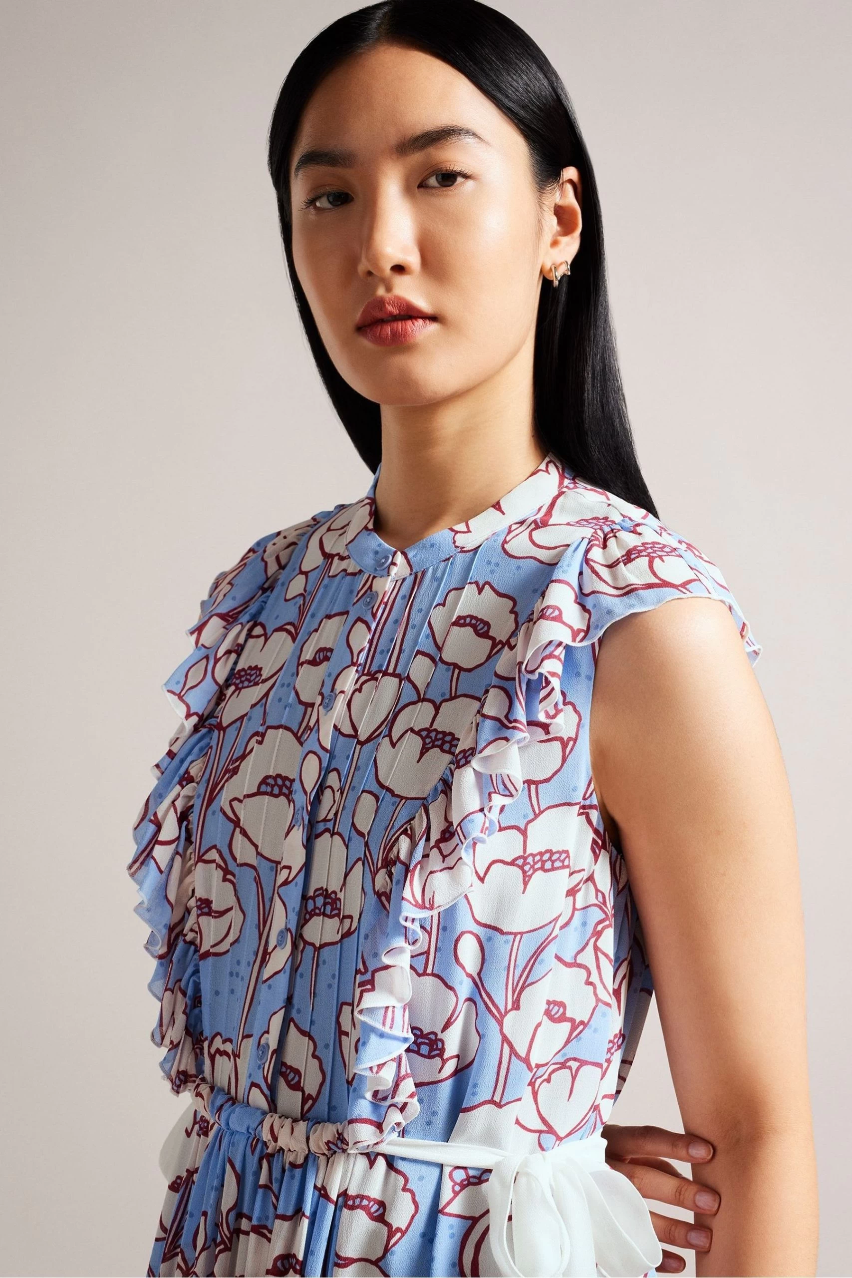 Ted Baker Blue Tindraa Sleeveless Frilled Midi Dress 5 Ted Baker Blue Tindraa Sleeveless Frilled Midi Dress - Image 3