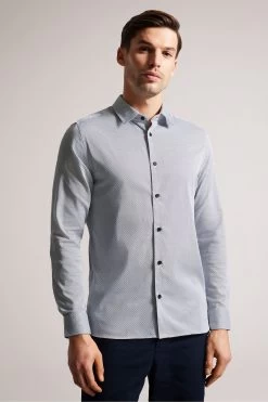 Ted Baker Blue Alham Long Sleeve Fine Geo Stretch Shirt