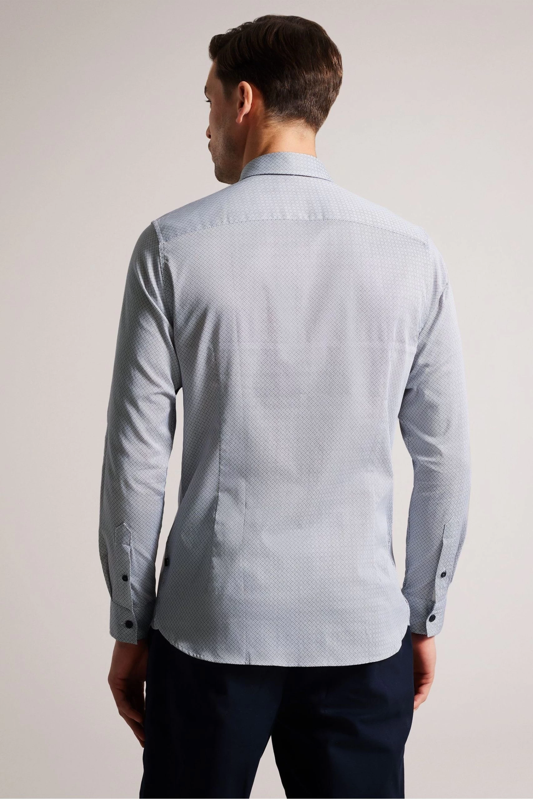 Ted Baker Blue Alham Long Sleeve Fine Geo Stretch Shirt 4 Ted Baker Blue Alham Long Sleeve Fine Geo Stretch Shirt - Image 2