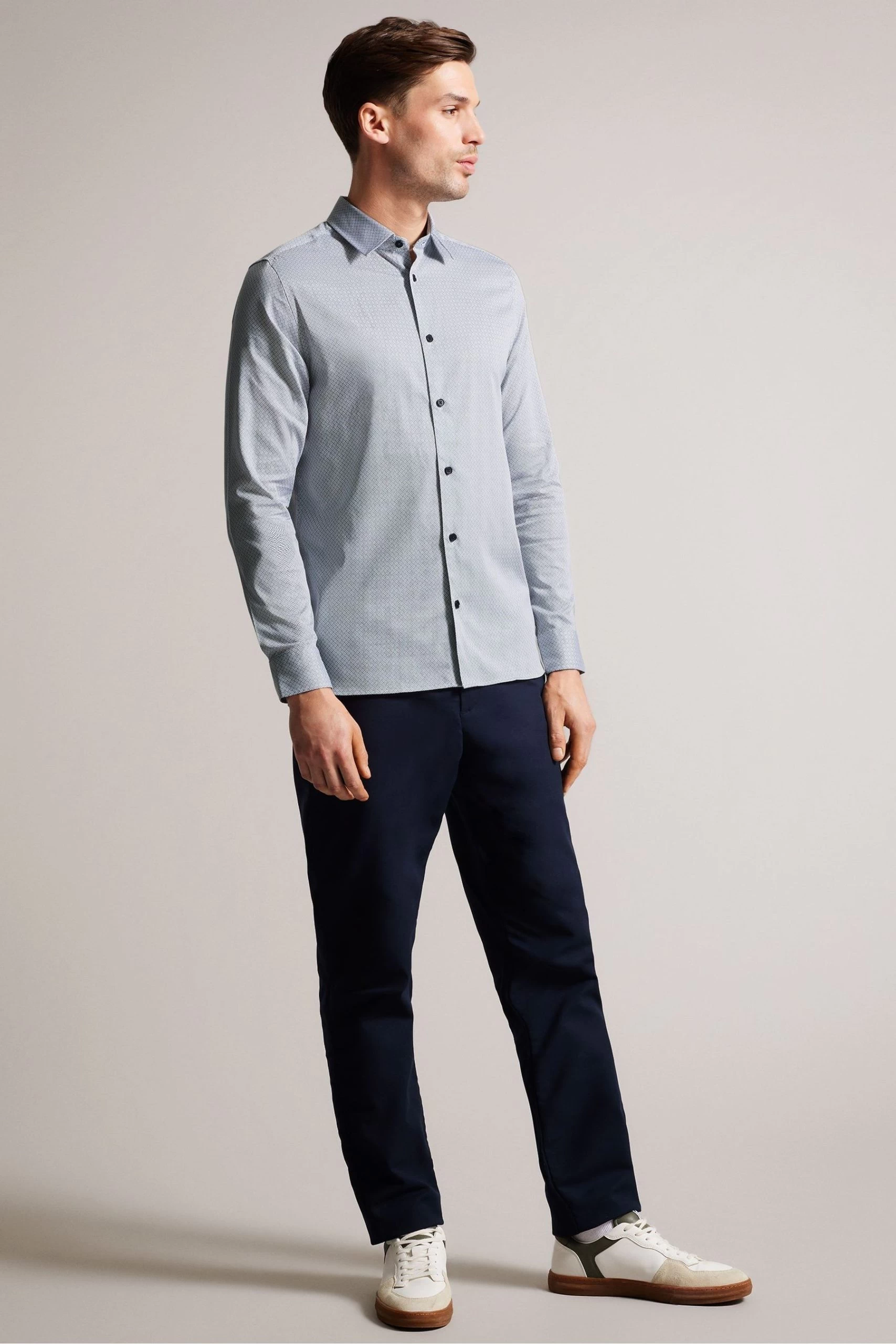 Ted Baker Blue Alham Long Sleeve Fine Geo Stretch Shirt 5 Ted Baker Blue Alham Long Sleeve Fine Geo Stretch Shirt - Image 3