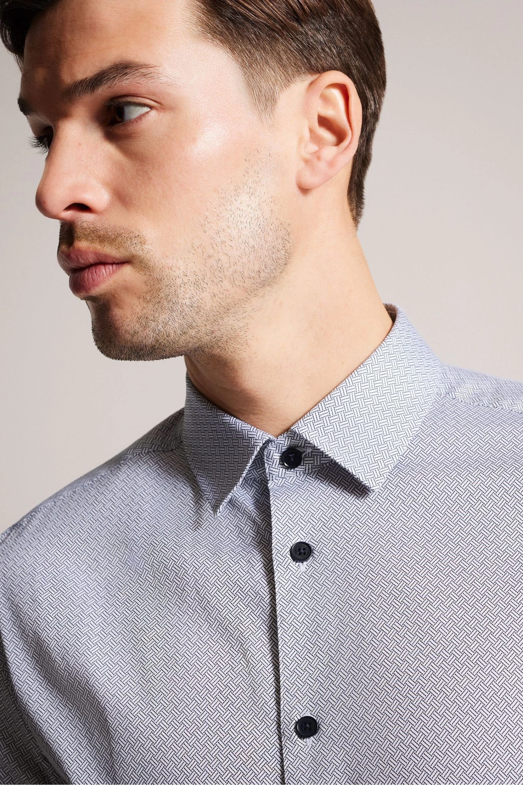 Ted Baker Blue Alham Long Sleeve Fine Geo Stretch Shirt 6 Ted Baker Blue Alham Long Sleeve Fine Geo Stretch Shirt - Image 4