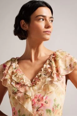 Ted Baker Ammiah Frilled Sleeveless V-Neck Mini Brown Dress 10 Ted Baker Ammiah Frilled Sleeveless V-Neck Mini Brown Dress -Ted Baker Shop 189028s4