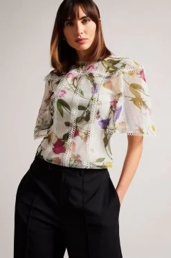 Ted Baker Arelln White High Neck Top With Lace Tapes