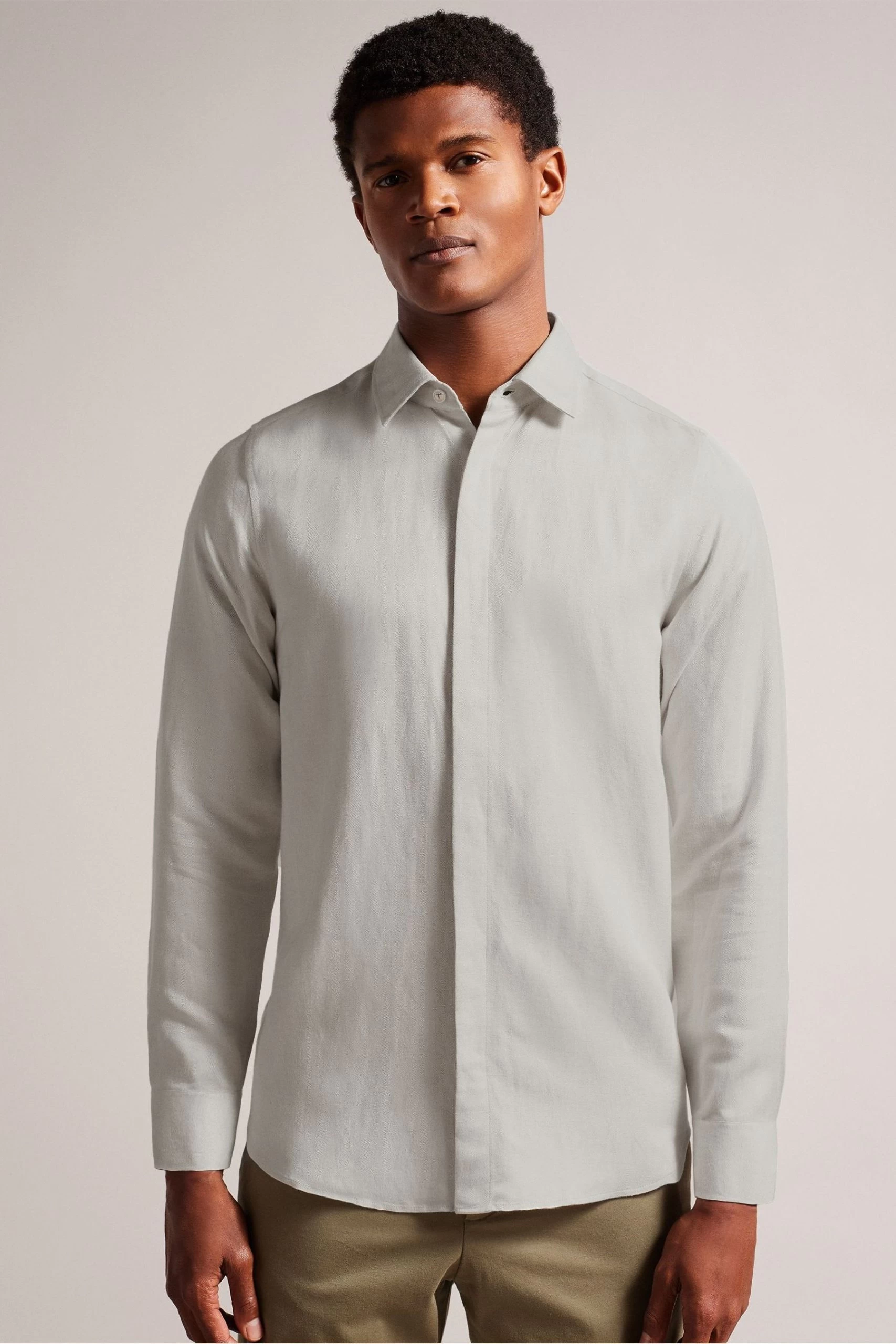 Ted Baker Natural Jasperr Long Sleeved Cotton Linen Shirt 3 Ted Baker Natural Jasperr Long Sleeved Cotton Linen Shirt
