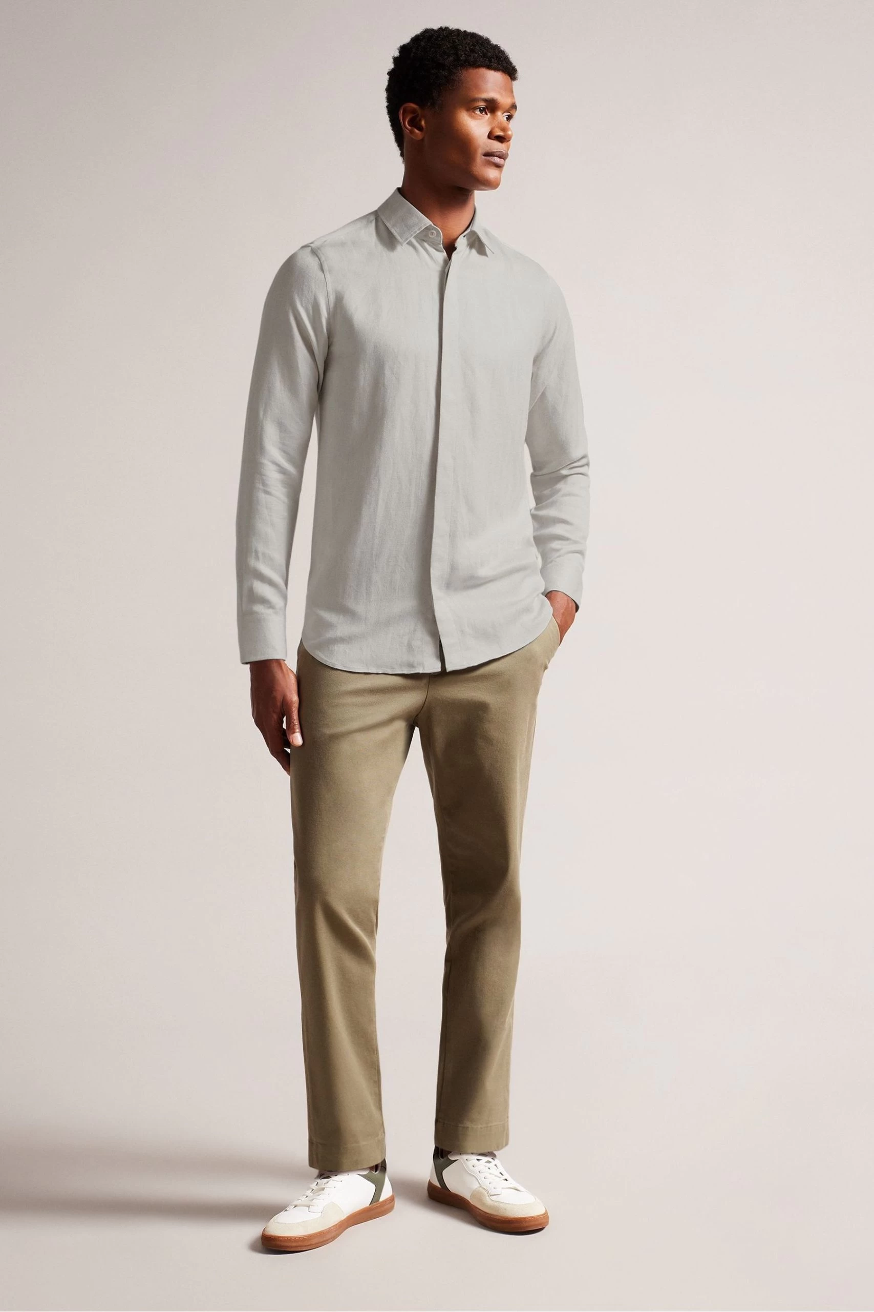 Ted Baker Natural Jasperr Long Sleeved Cotton Linen Shirt 5 Ted Baker Natural Jasperr Long Sleeved Cotton Linen Shirt - Image 3