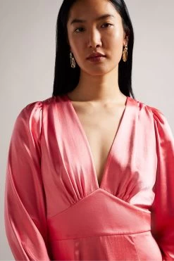 Ted Baker Pink Daniia Coral Waisted Midi Dress With Blouson Sleeve -Ted Baker Shop 194869s3