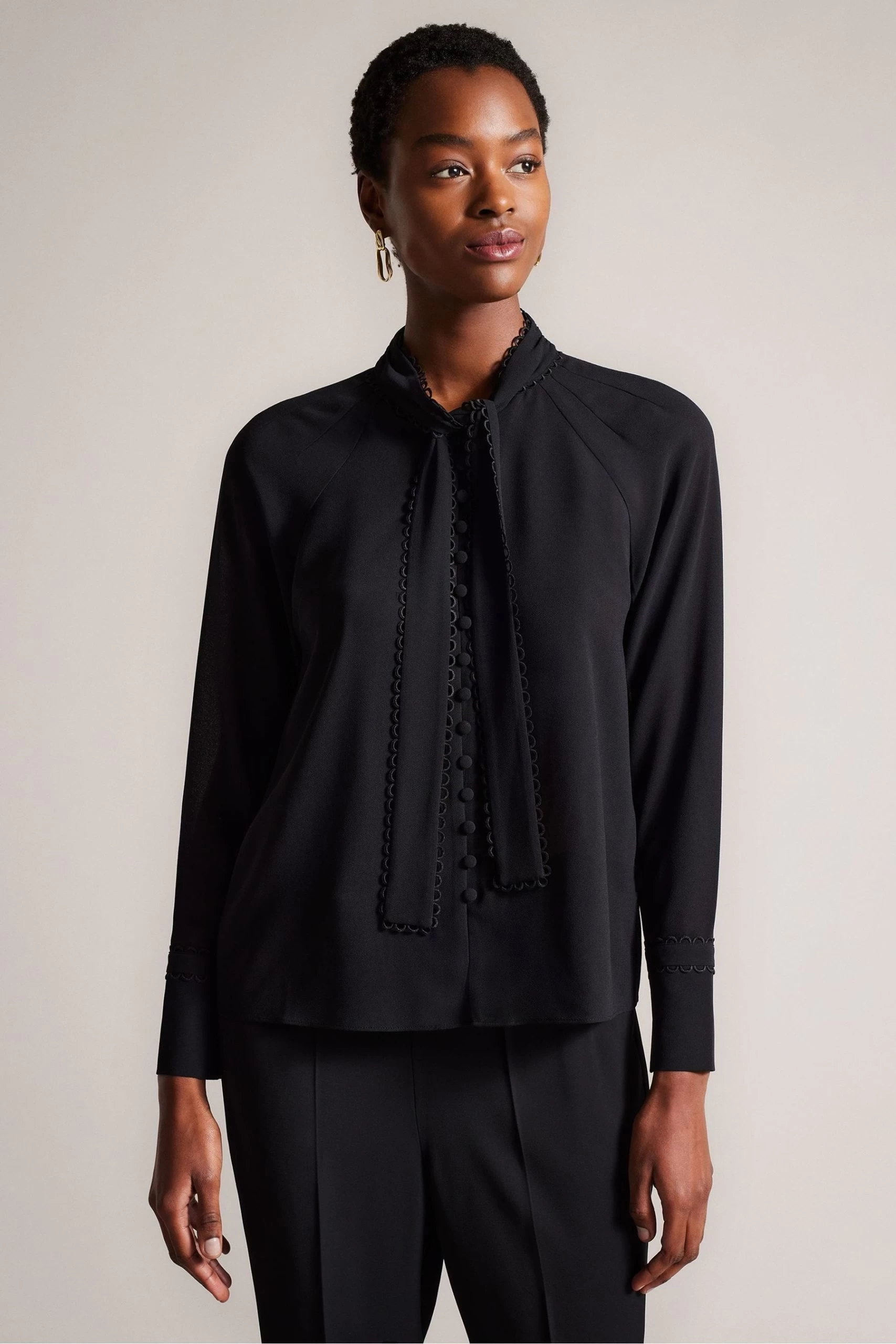 Ted Baker Julinaa Black Rouleaux Trim Detail Blouse 3 Ted Baker Julinaa Black Rouleaux Trim Detail Blouse