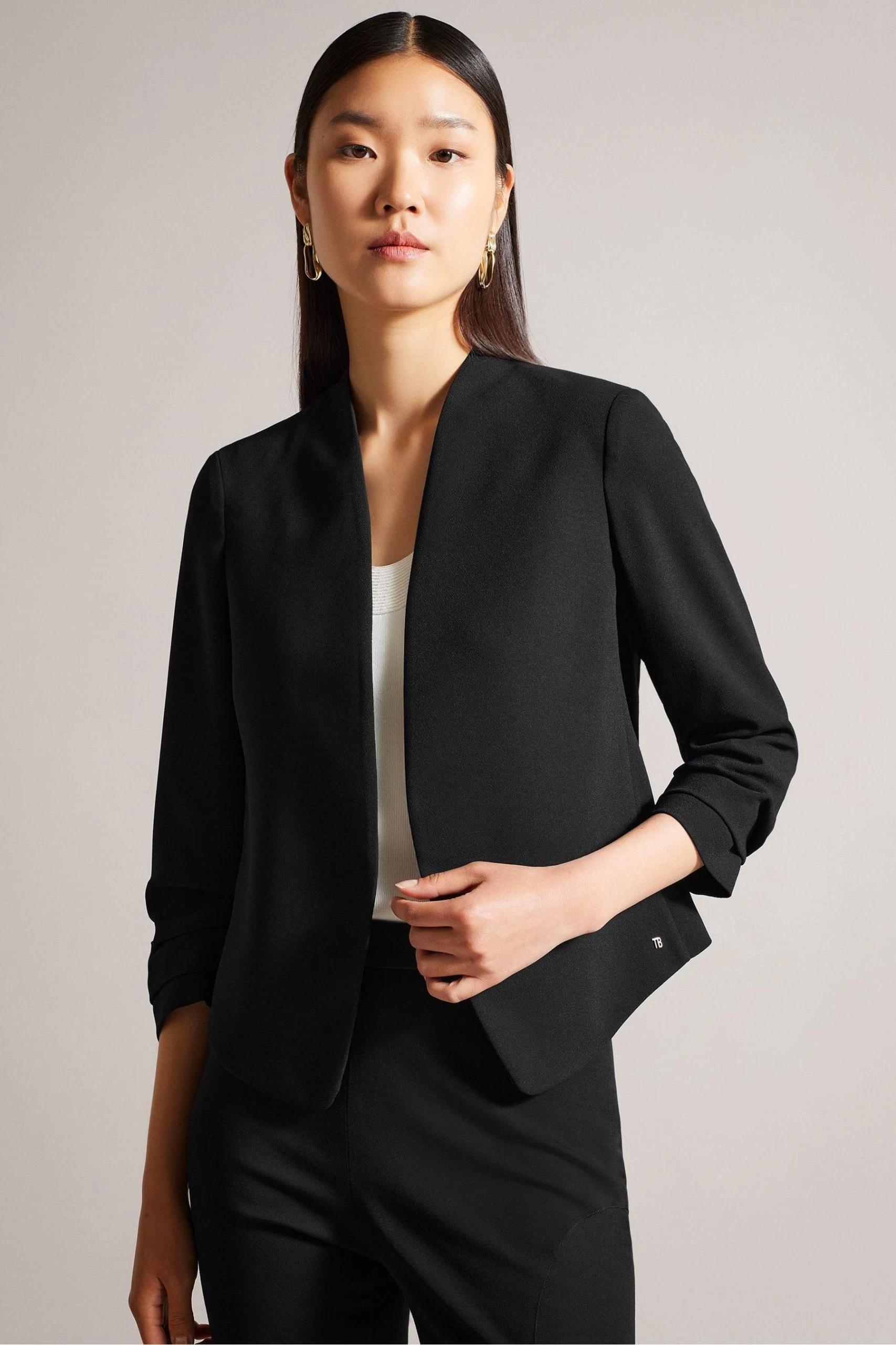 Ted Baker Black 3/4 Sleeve Crop Jacket 3 Ted Baker Black 3/4 Sleeve Crop Jacket