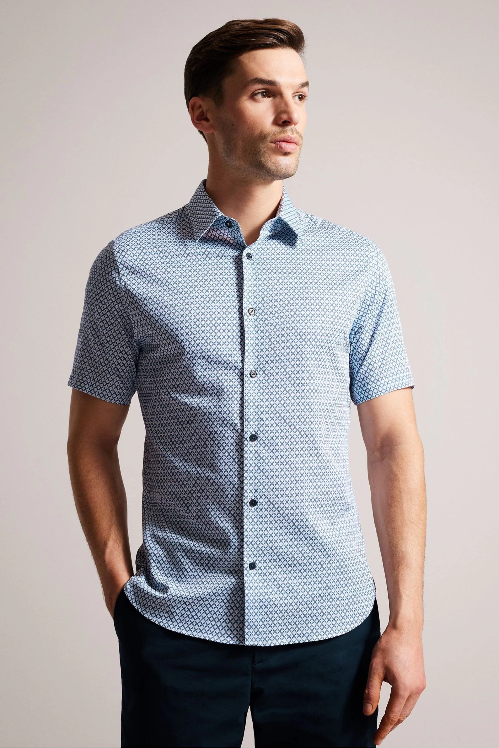 Ted Baker Blue Strisho Short Sleeve Geo Print Shirt 3 Ted Baker Blue Strisho Short Sleeve Geo Print Shirt