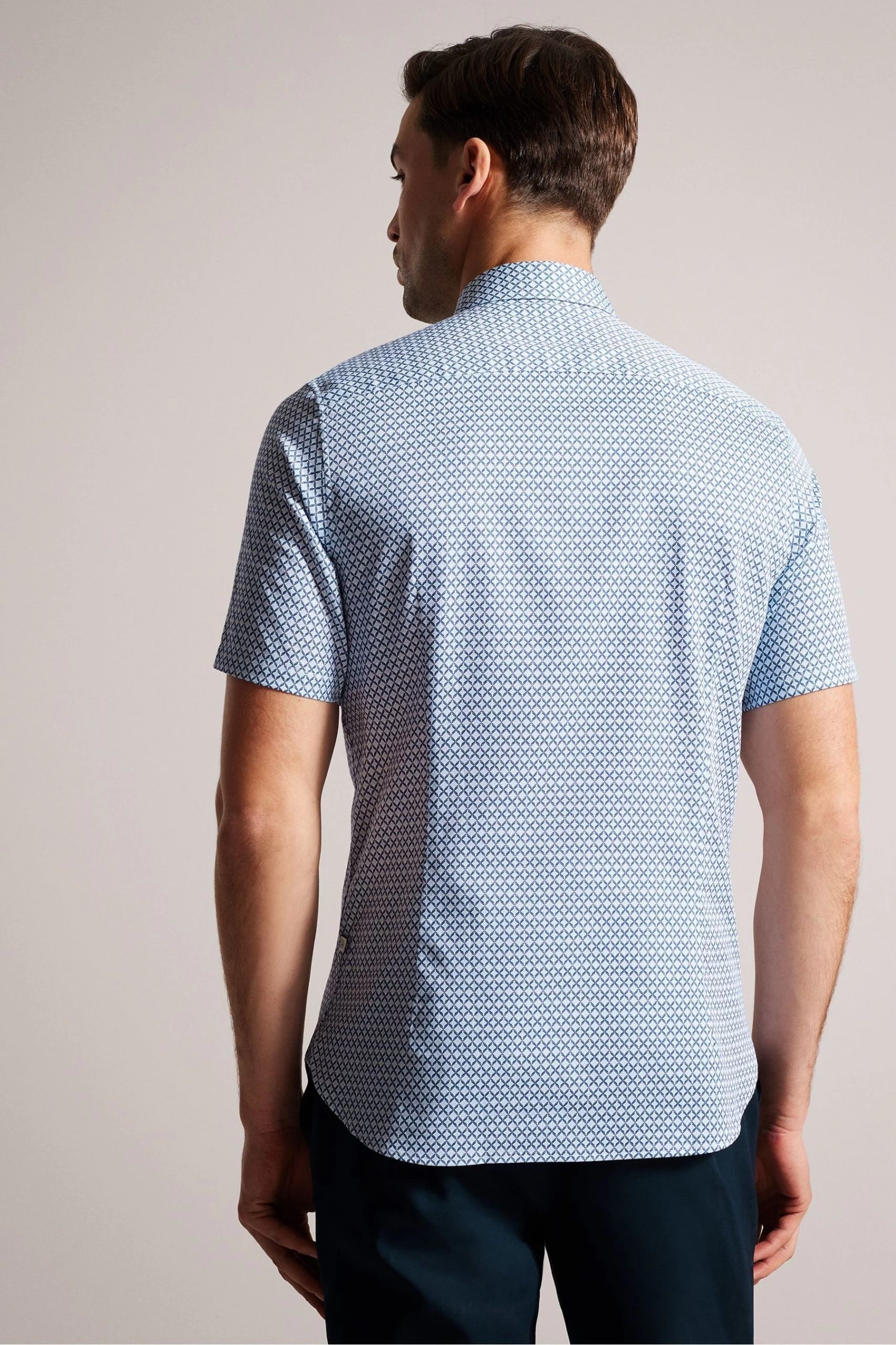 Ted Baker Blue Strisho Short Sleeve Geo Print Shirt 4 Ted Baker Blue Strisho Short Sleeve Geo Print Shirt - Image 2