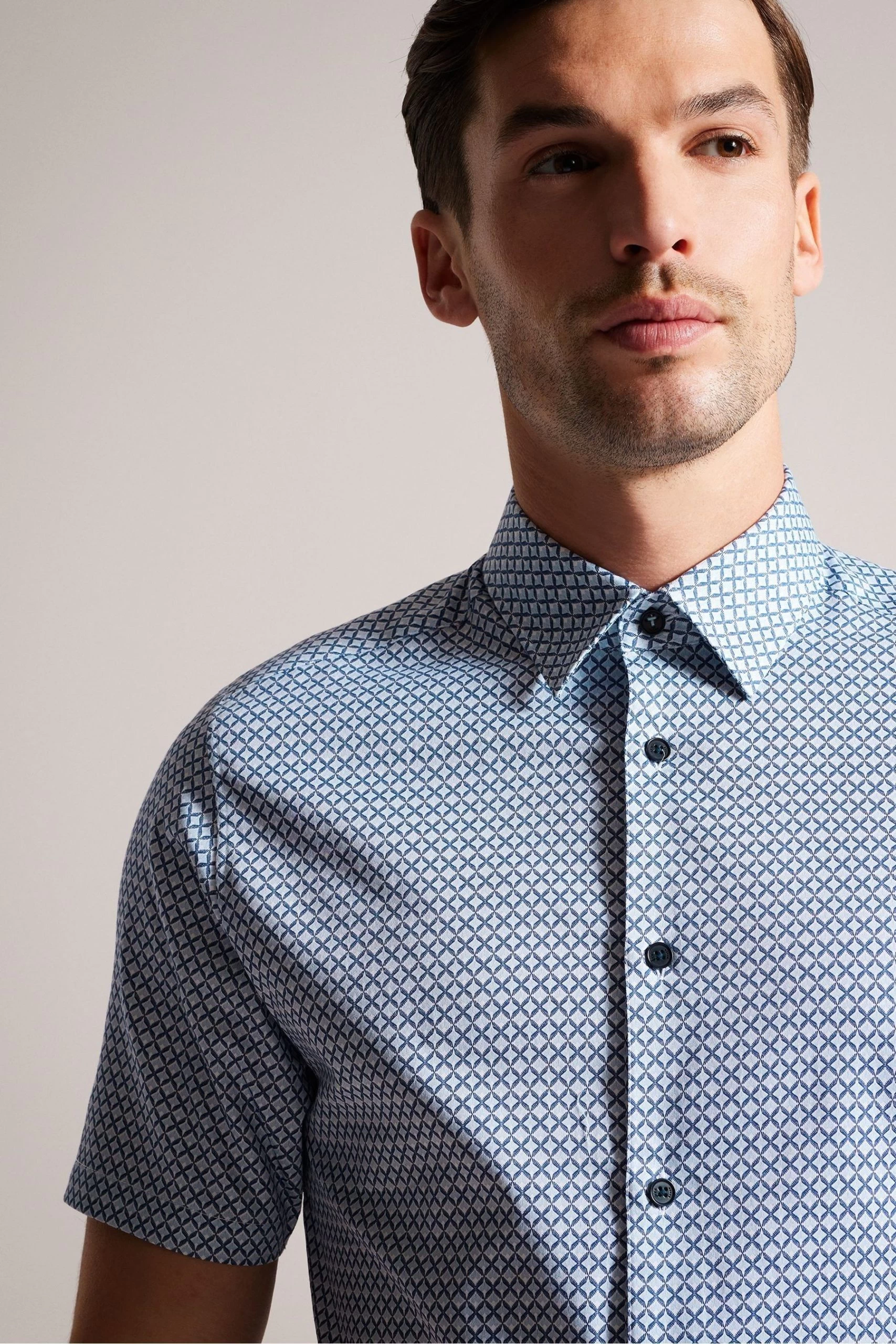 Ted Baker Blue Strisho Short Sleeve Geo Print Shirt 6 Ted Baker Blue Strisho Short Sleeve Geo Print Shirt - Image 4