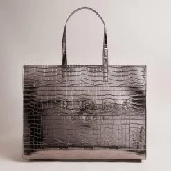 Ted Baker ALLICCON Icon Extra Large Gunmetal Croc Bag