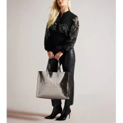 Ted Baker ALLICCON Icon Extra Large Gunmetal Croc Bag -Ted Baker Shop 253520 gunmetal ted baker alliccon icon extra large gunmetal croc bag 2 1