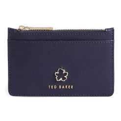 Ted Baker JORJIO Dark Blue Leather Flower Eyelet Zip Card Holder