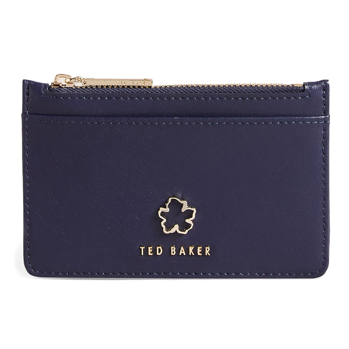 Ted Baker JORJIO Dark Blue Leather Flower Eyelet Zip Card Holder 3 Ted Baker JORJIO Dark Blue Leather Flower Eyelet Zip Card Holder