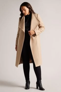 Ted Baker Rose Midi Wool Wrap Coat With Shoulder Panels