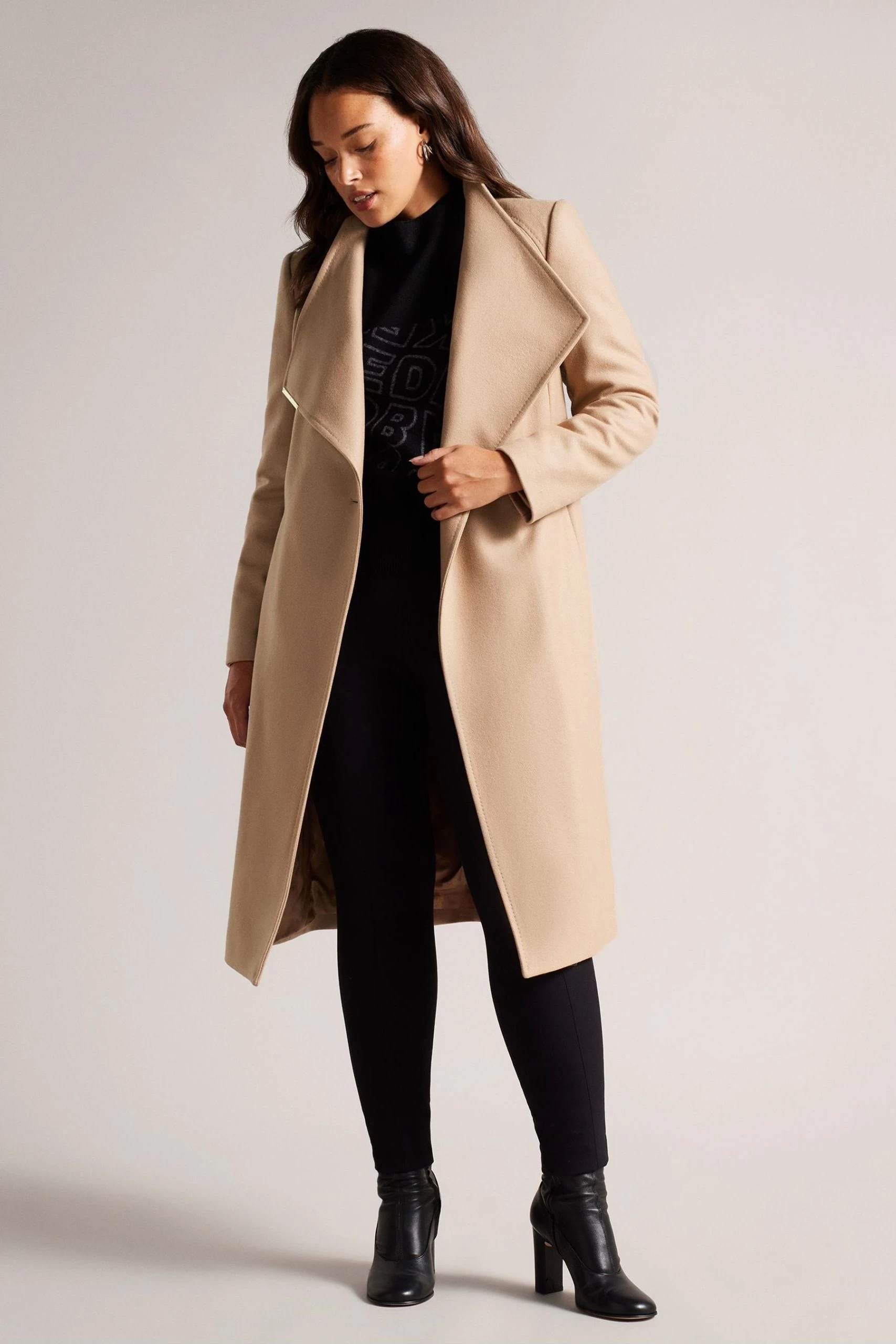 Ted Baker Rose Midi Wool Wrap Coat With Shoulder Panels 3 Ted Baker Rose Midi Wool Wrap Coat With Shoulder Panels