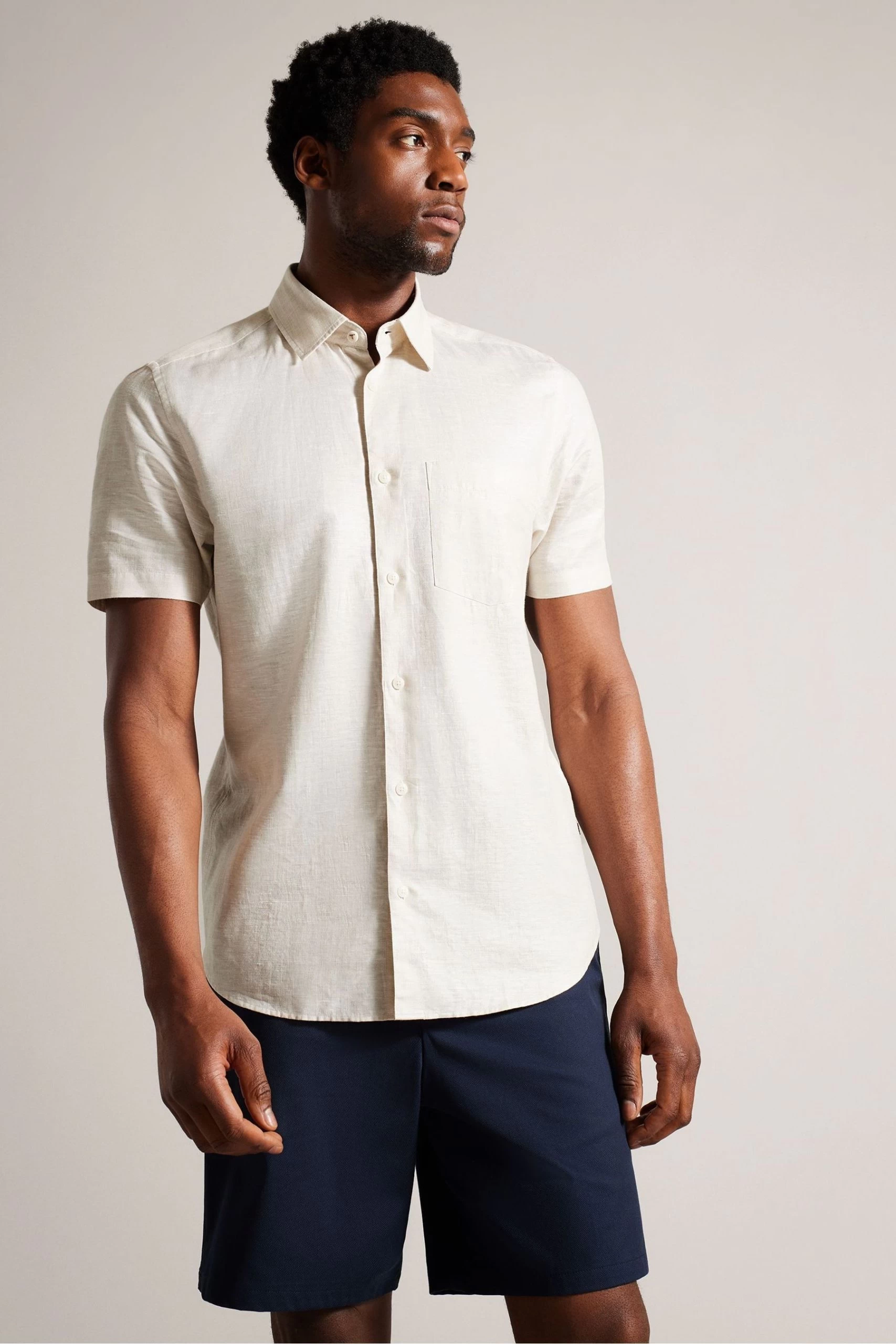 Ted Baker Cream Kingfrd Short Sleeve Linen Shirt 3 Ted Baker Cream Kingfrd Short Sleeve Linen Shirt