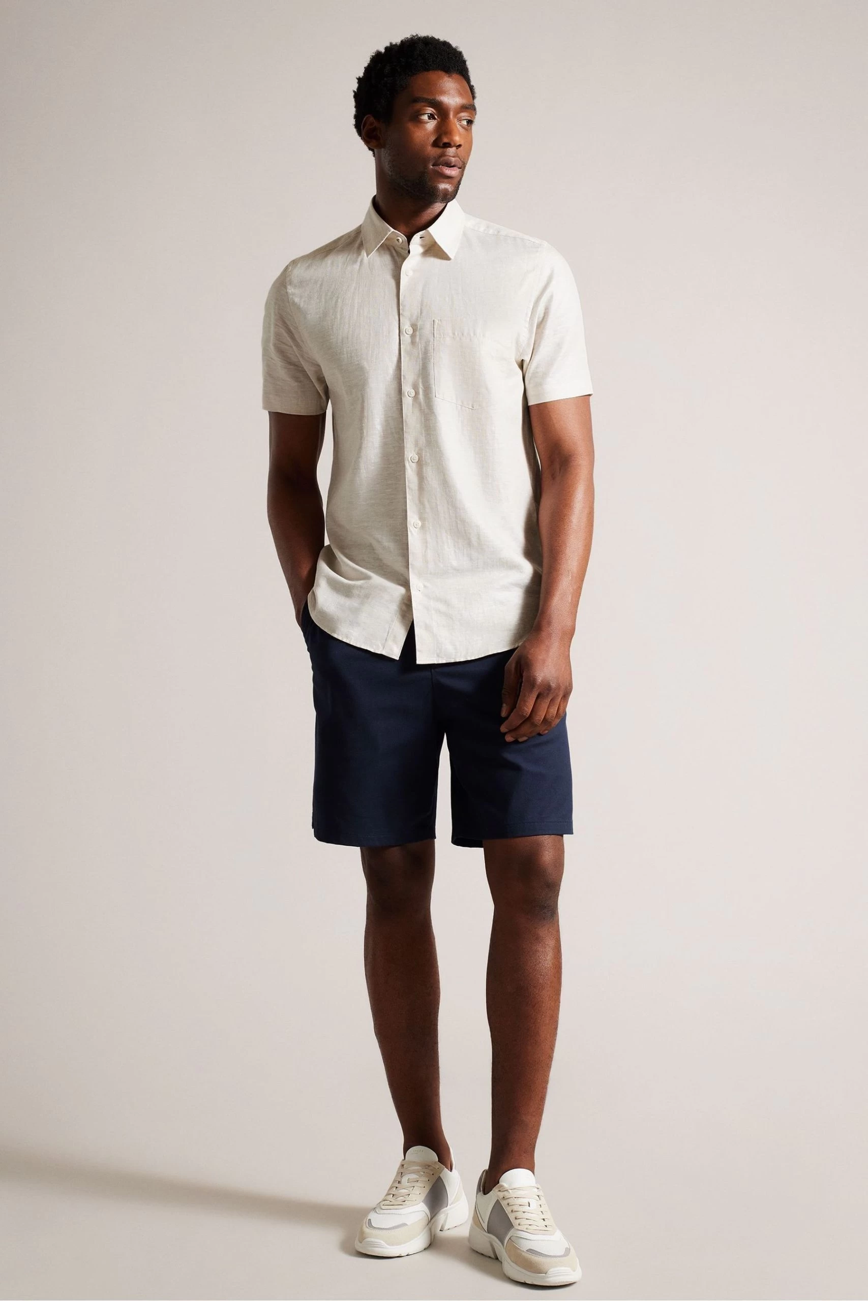 Ted Baker Cream Kingfrd Short Sleeve Linen Shirt 5 Ted Baker Cream Kingfrd Short Sleeve Linen Shirt - Image 3