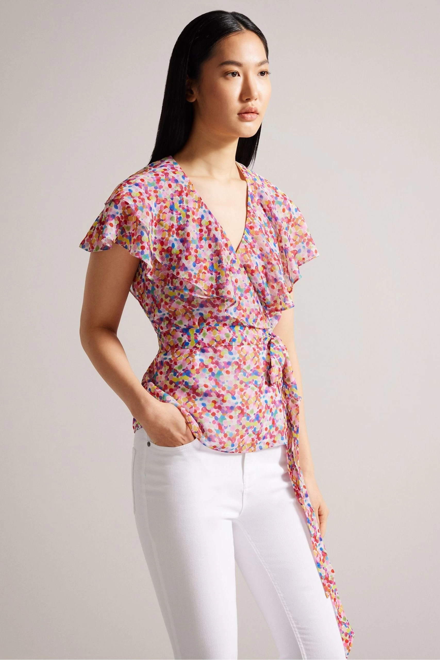 Ted Baker Brrooke Wrap White Top With Circular Cut Sleeve 3 Ted Baker Brrooke Wrap White Top With Circular Cut Sleeve