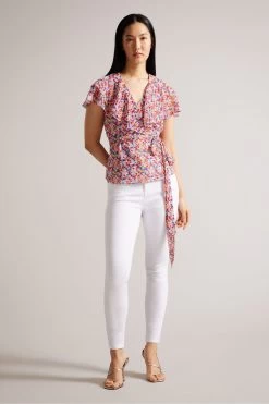 Ted Baker Brrooke Wrap White Top With Circular Cut Sleeve 10 Ted Baker Brrooke Wrap White Top With Circular Cut Sleeve -Ted Baker Shop 297982s3