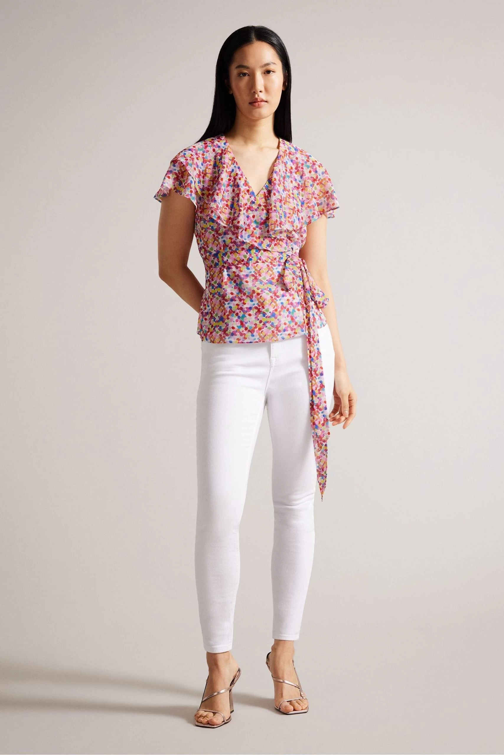 Ted Baker Brrooke Wrap White Top With Circular Cut Sleeve 5 Ted Baker Brrooke Wrap White Top With Circular Cut Sleeve - Image 3