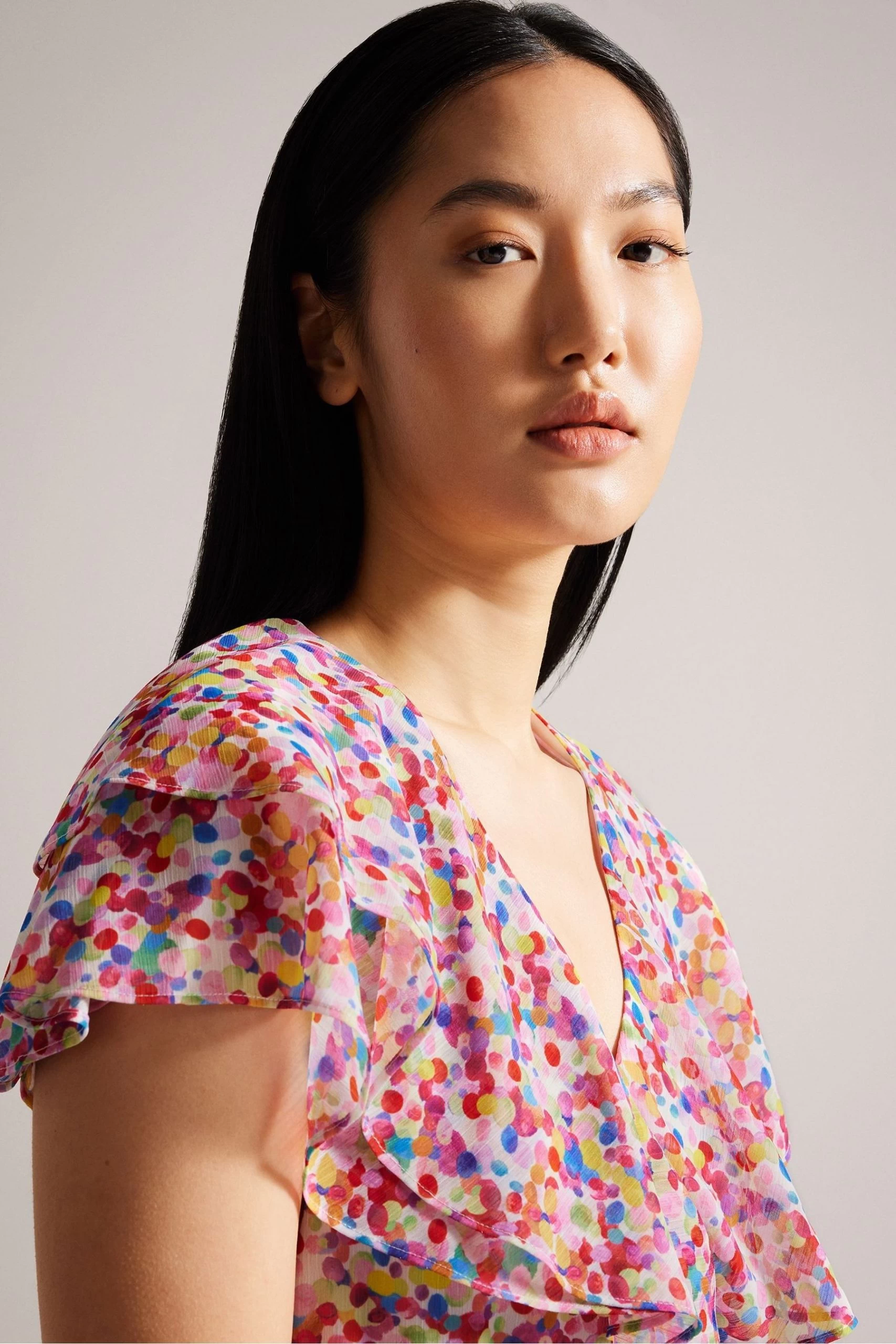 Ted Baker Brrooke Wrap White Top With Circular Cut Sleeve 6 Ted Baker Brrooke Wrap White Top With Circular Cut Sleeve - Image 4