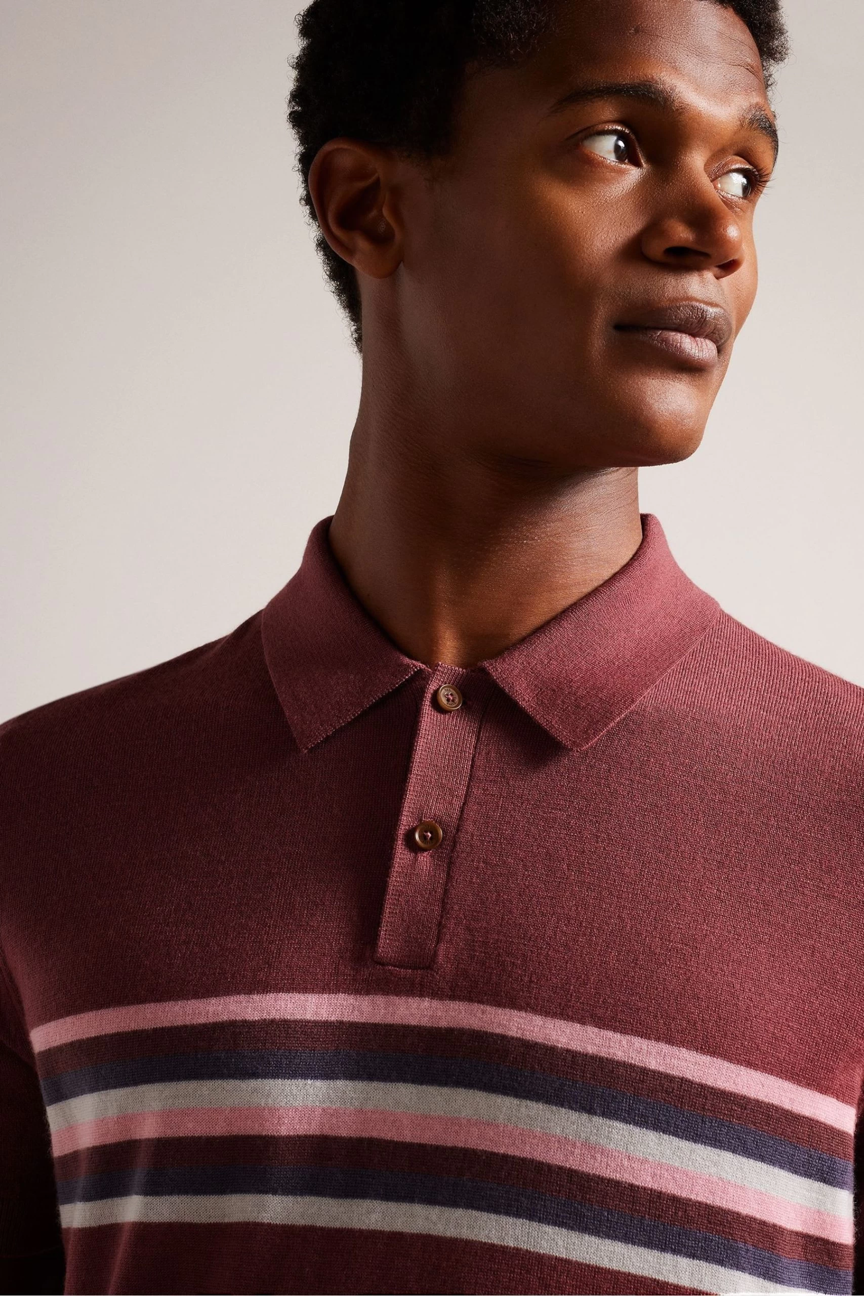 Ted Baker Red Pital Maroon Short Sleeves Merino Stipe Polo Shirt 6 Ted Baker Red Pital Maroon Short Sleeves Merino Stipe Polo Shirt - Image 4